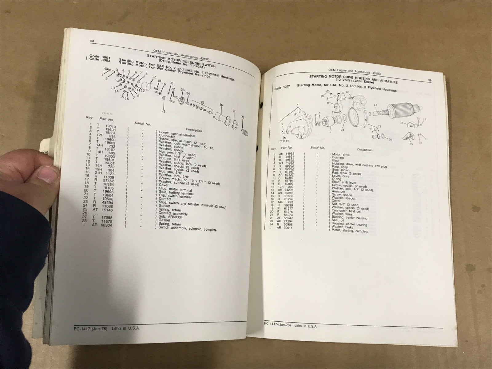 Vintage John Deere 4219D OEM Engine & Accessories Parts Catalog