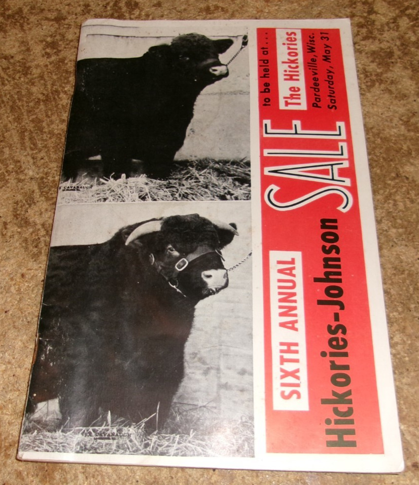 1952 may 31 hickories-johnson pardeeville,wi. shorthorn cattle sale booklet used