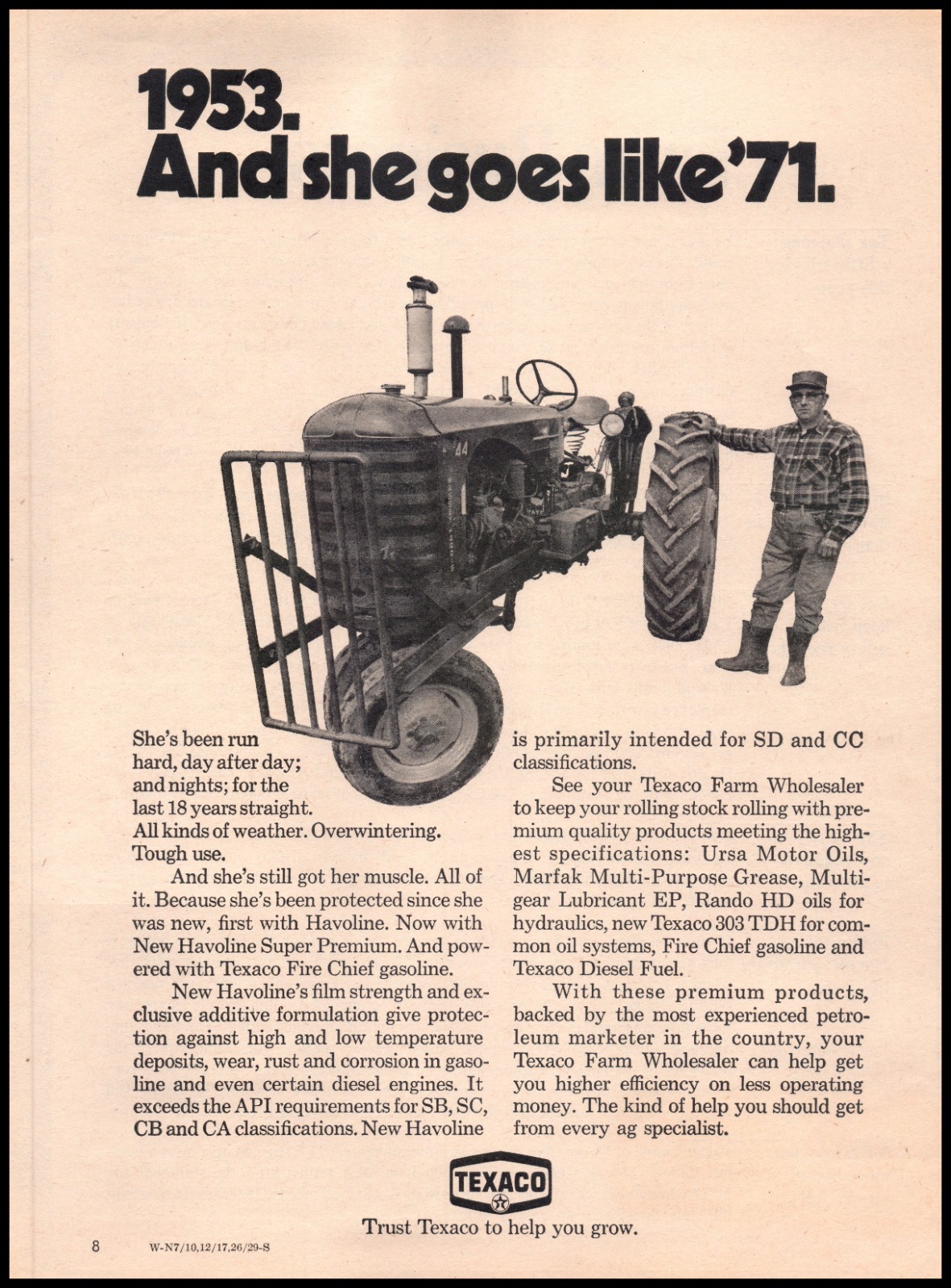 Old 1953 Farm Tractor Texaco Havoline 70&rsquo;s Vintage 2-Page 1971 Print Ad