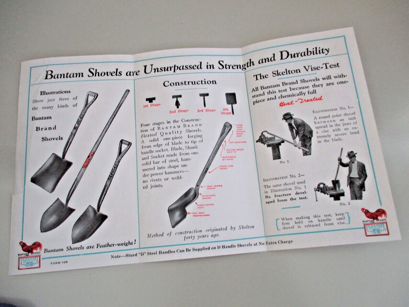 C1920 BANTAM BRAND SHOVELS advertising pamphlet/rooster HERZOG PAINT KINGSTON NY
