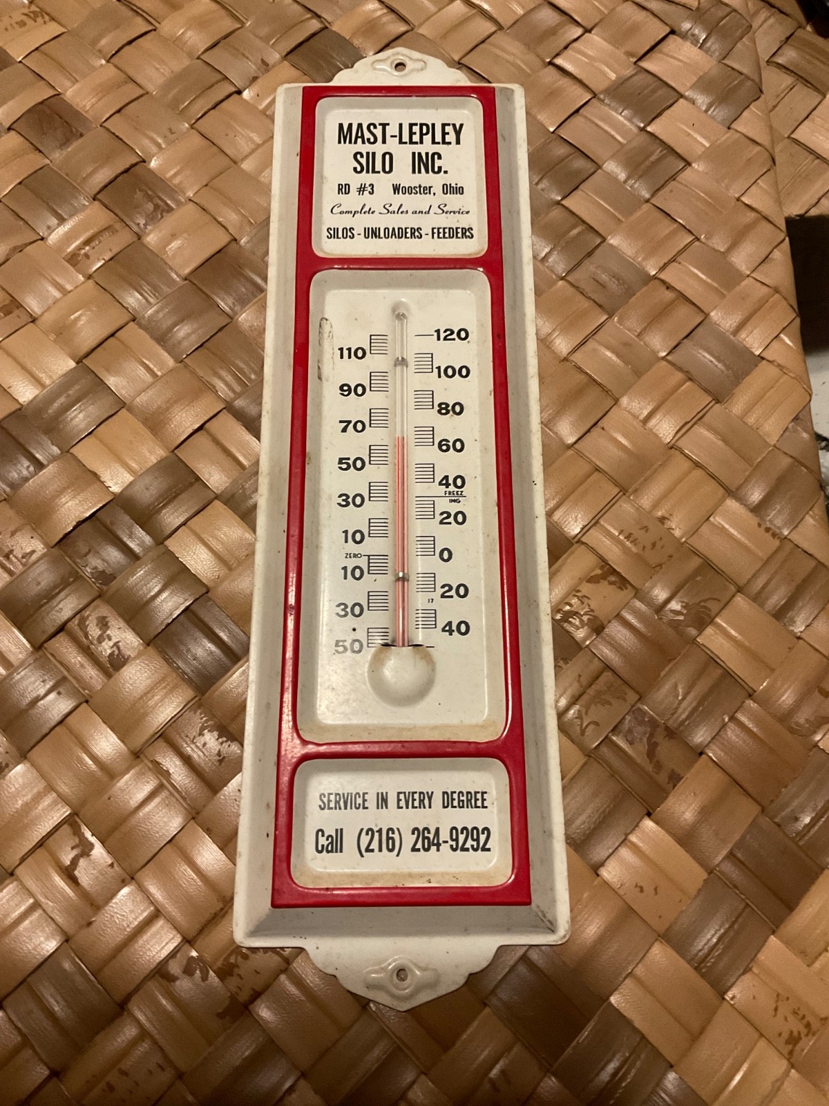 Vintage Tin Thermometer Mast-Lepley Silo Ohio Farm Grain Feeders Unloaders 13&Prime;X4