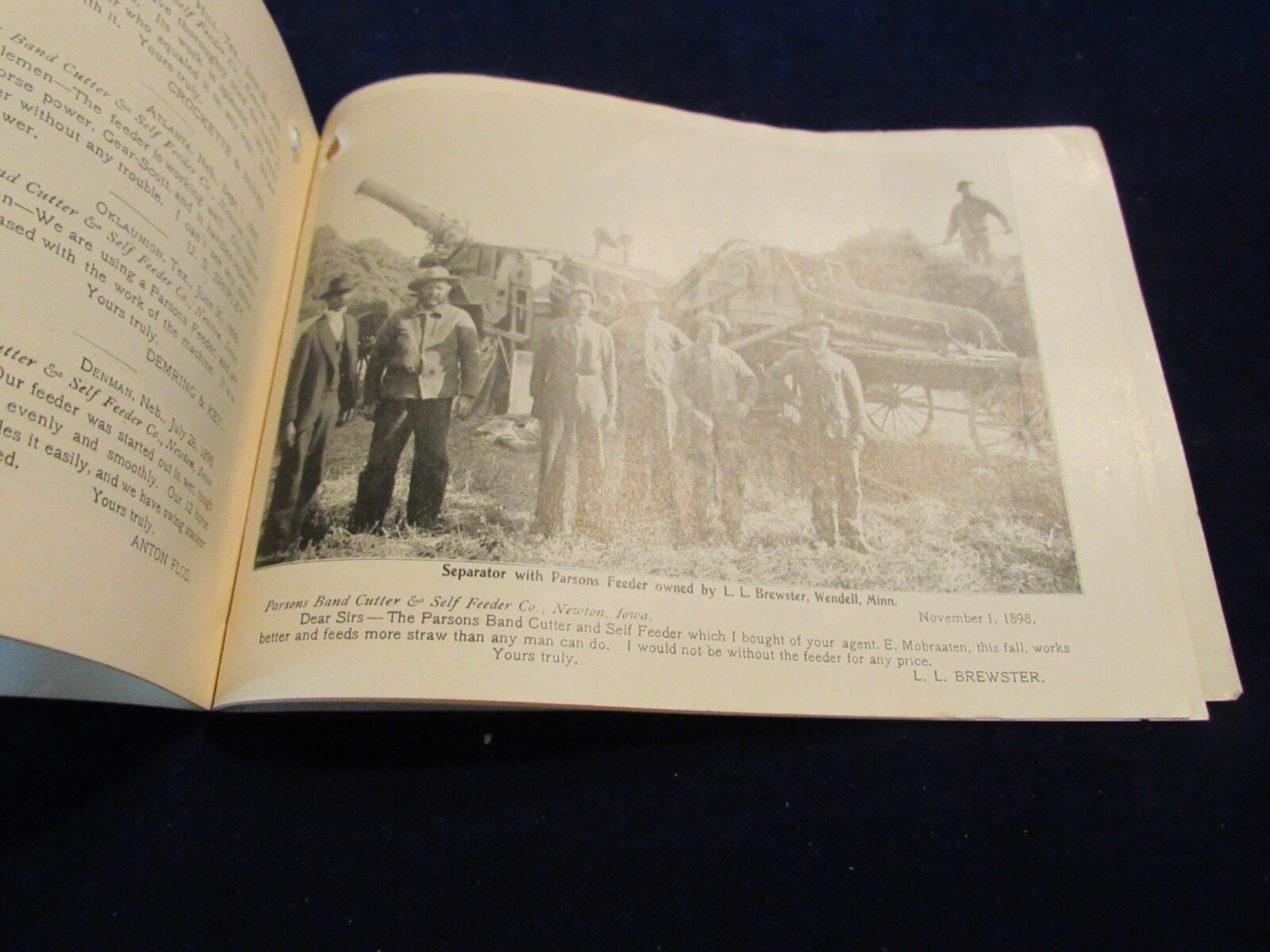 Vtg 1899 Parsons Band Grain Cutter & Self Feeder 32Pg Brochure Newton IA Q1121