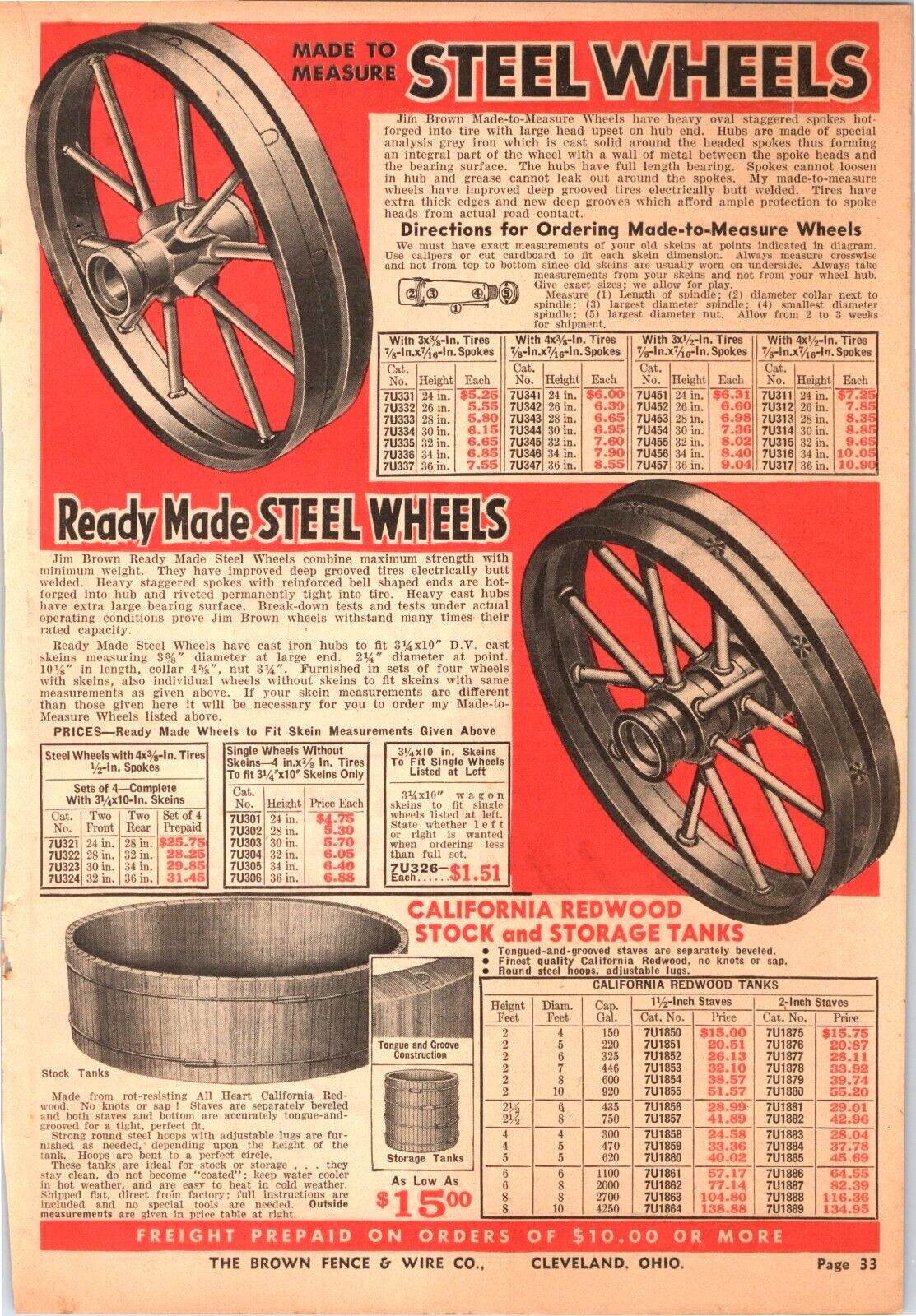 1943 Print Ad STEEL WHEELS & Redwood STORAGE TANK 9.5&Prime; x 6.5&Prime; Jim Brown product