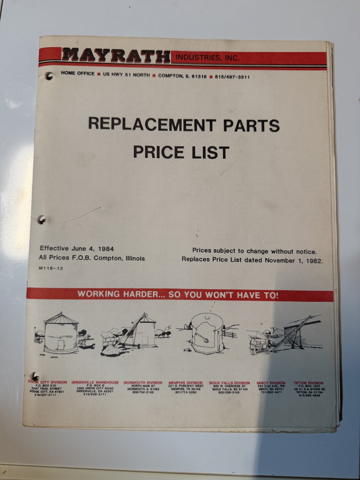 1984 Mayrath Industries Inc Replacement Parts List DEALER SALES CATALOG BROCHURE