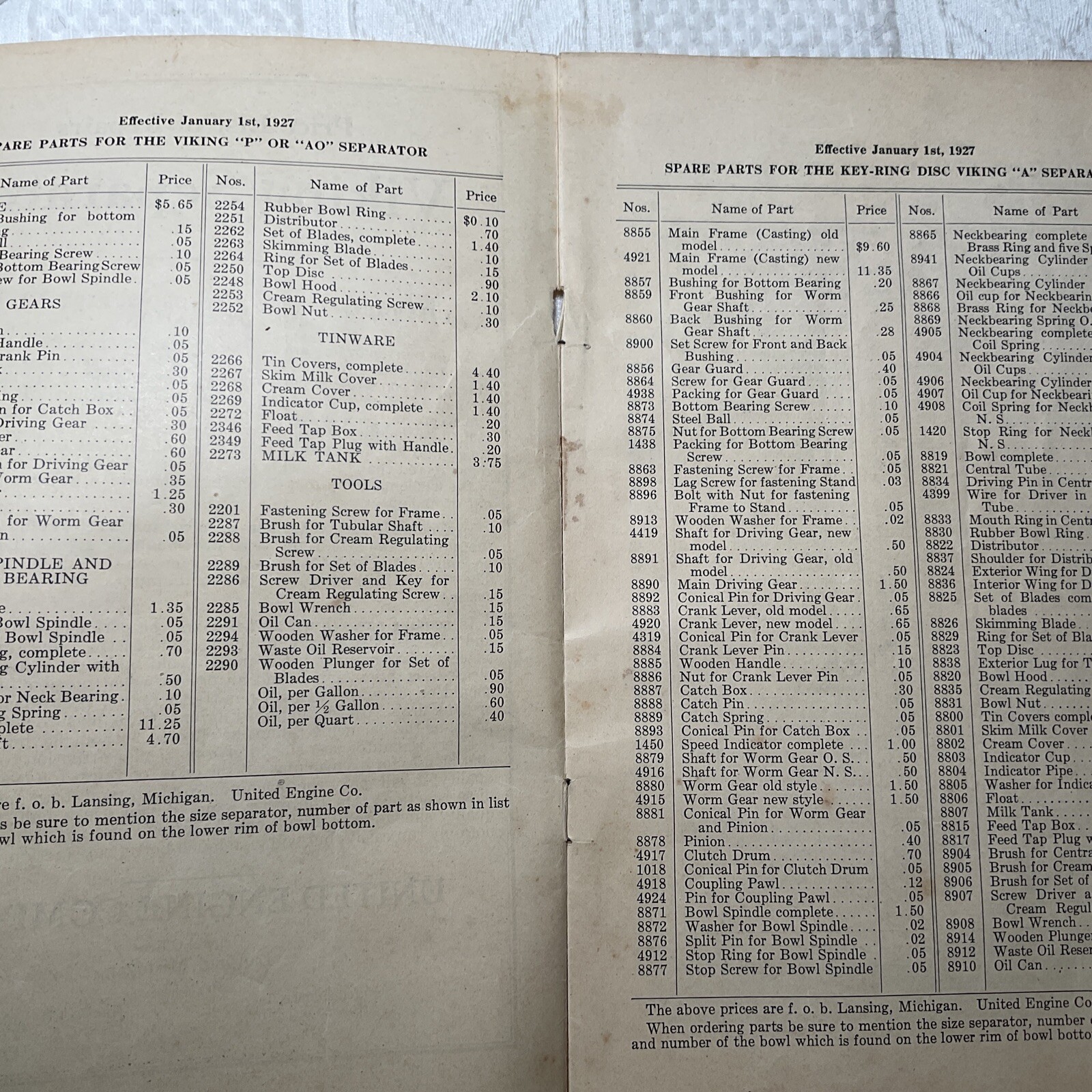 1919 VIKING Cream Separator Booklet swedish separator co 1927 price list