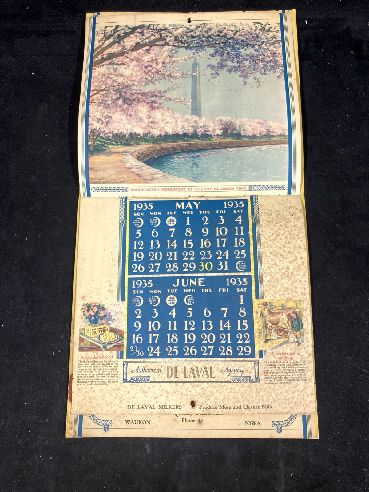 1935 DE LAVAL MILKERS & CREAM SEPARATORS NEW YEARS GREETINGS ADVERTISIN CALENDAR