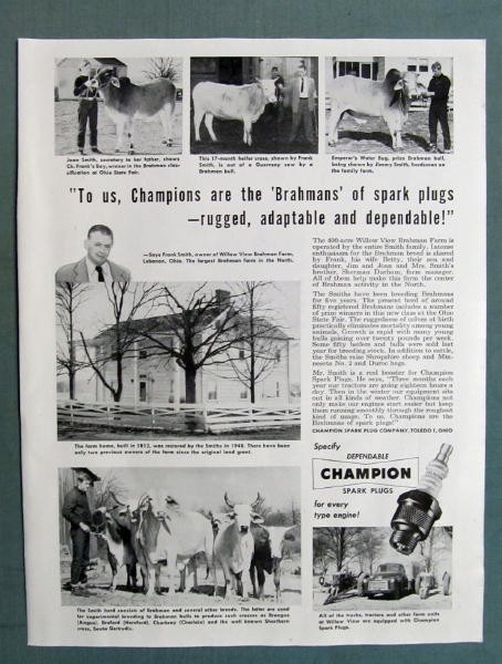 1953 Champion Sparkplug Ad Endorsement by Frank Smith of Lebanon Ohio