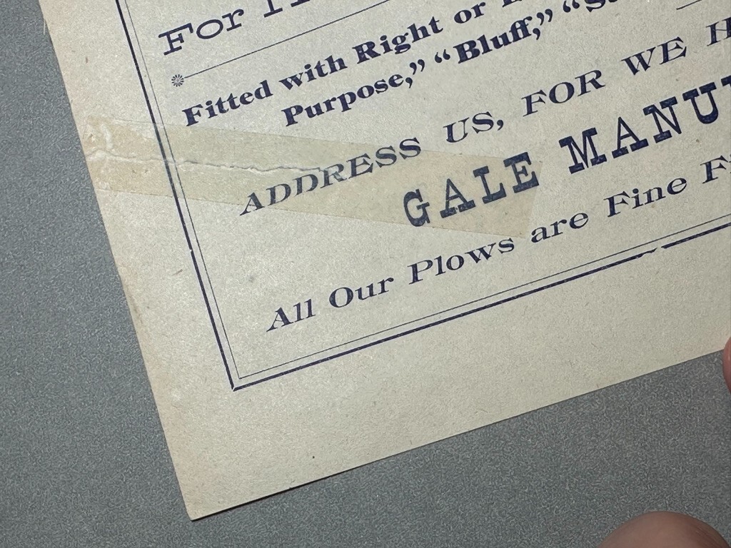 1888 GALE PLOW Big Injun FARM Advertising ALBION Michigan Circular