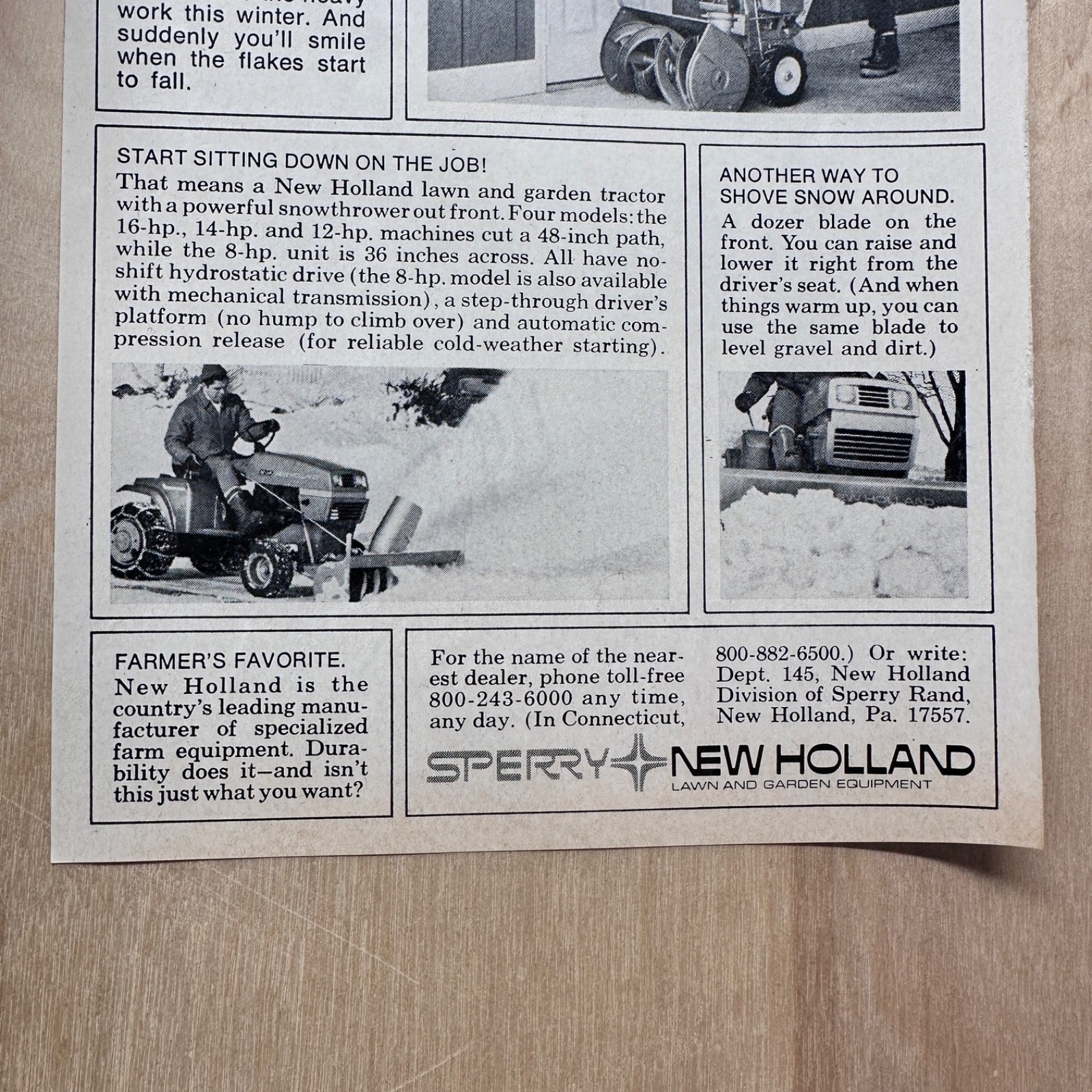 1972 New Holland Snow Blower Tractor Vintage Print Ad Sperry Rand New Holland PA