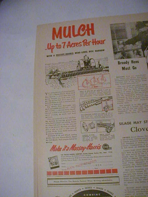 Vintage lot 9 tractor massey harris farm implement magazine print ads 1939-1957