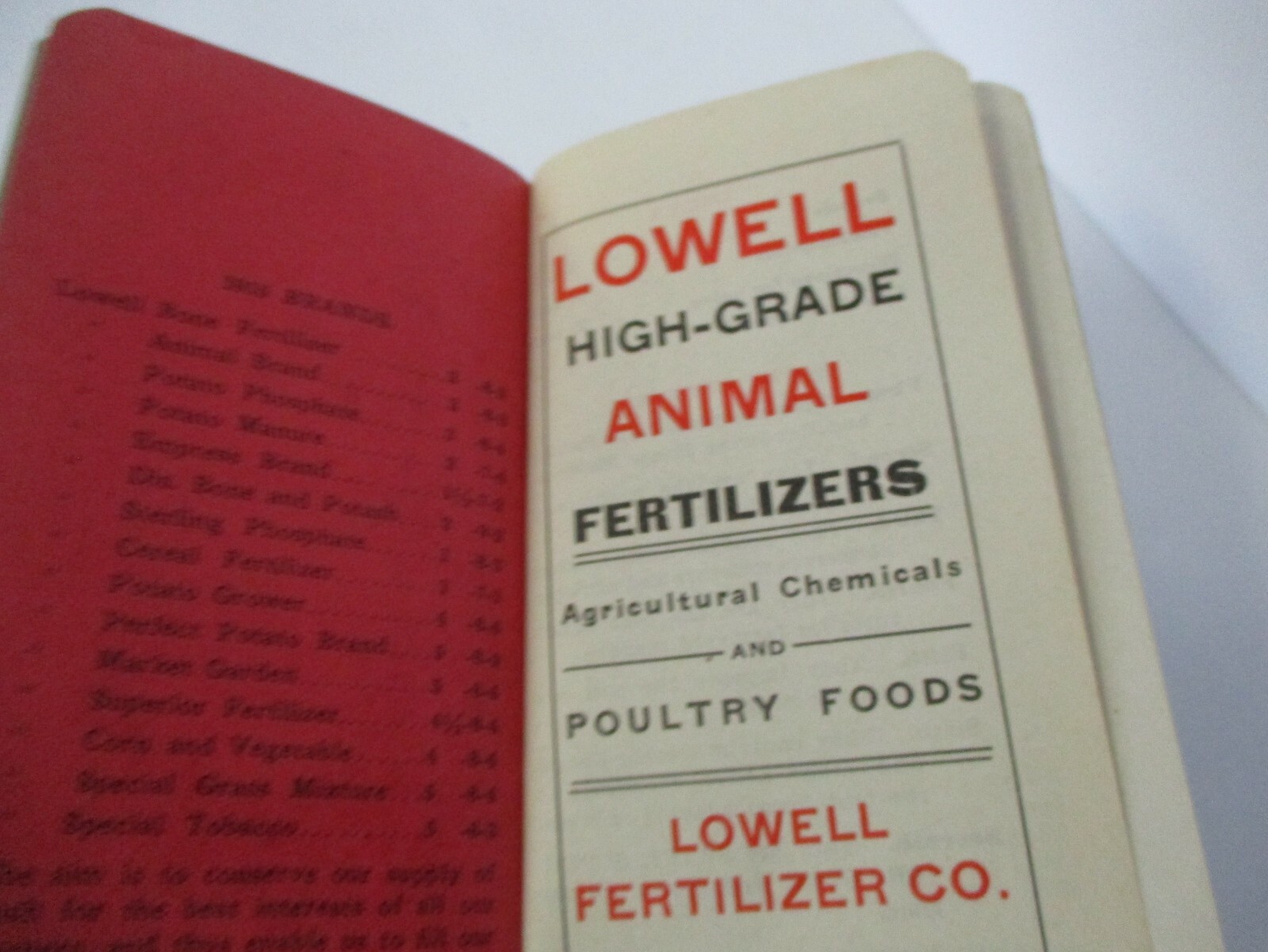 LOWELL ANIMAL FERTILIZERS Advertising Memo Booklet, 1915-1916