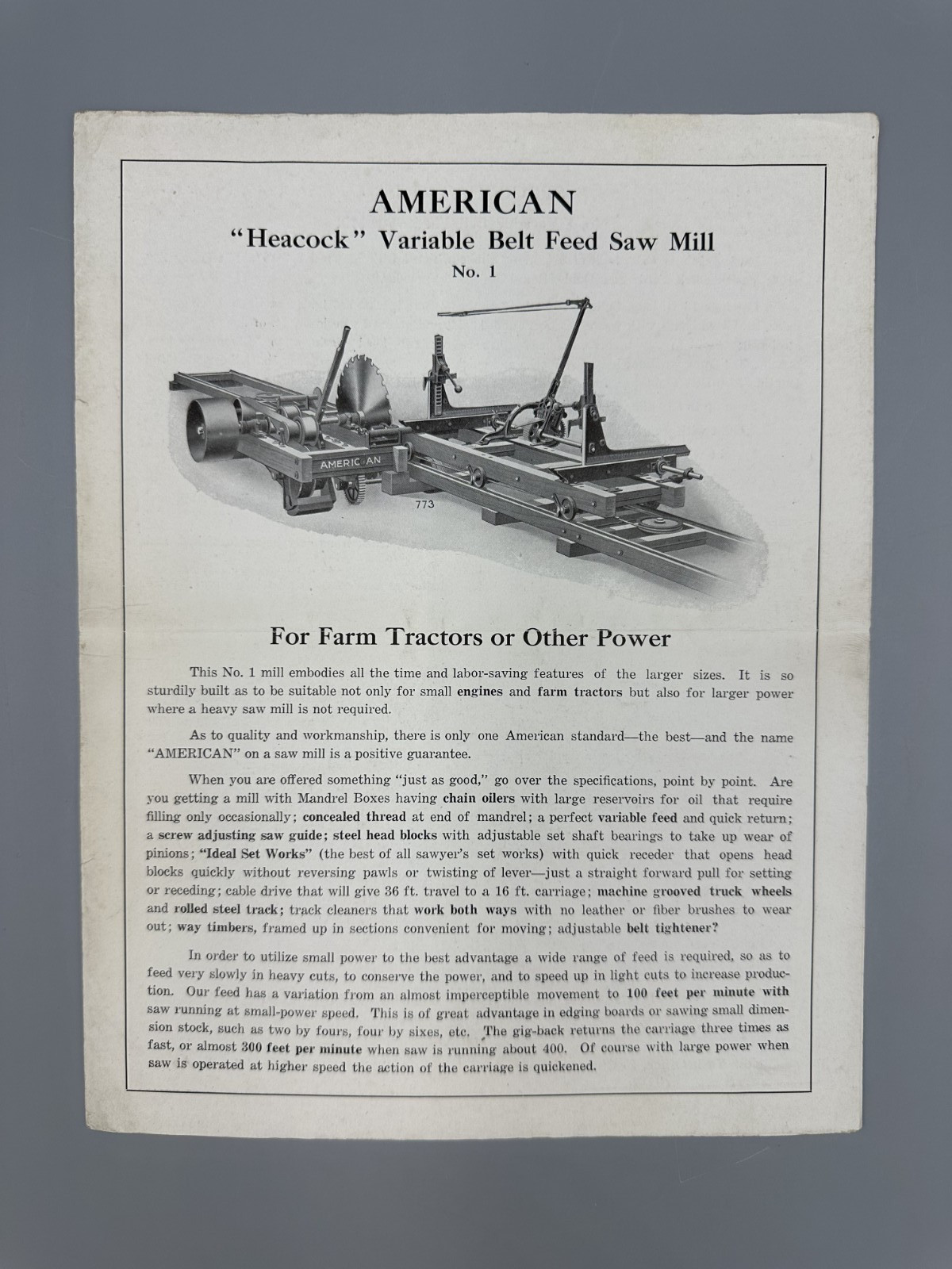 c 1920 AMERICAN SAW MILL Machinery For FARM TRACTORS Advertising Fordson Titan