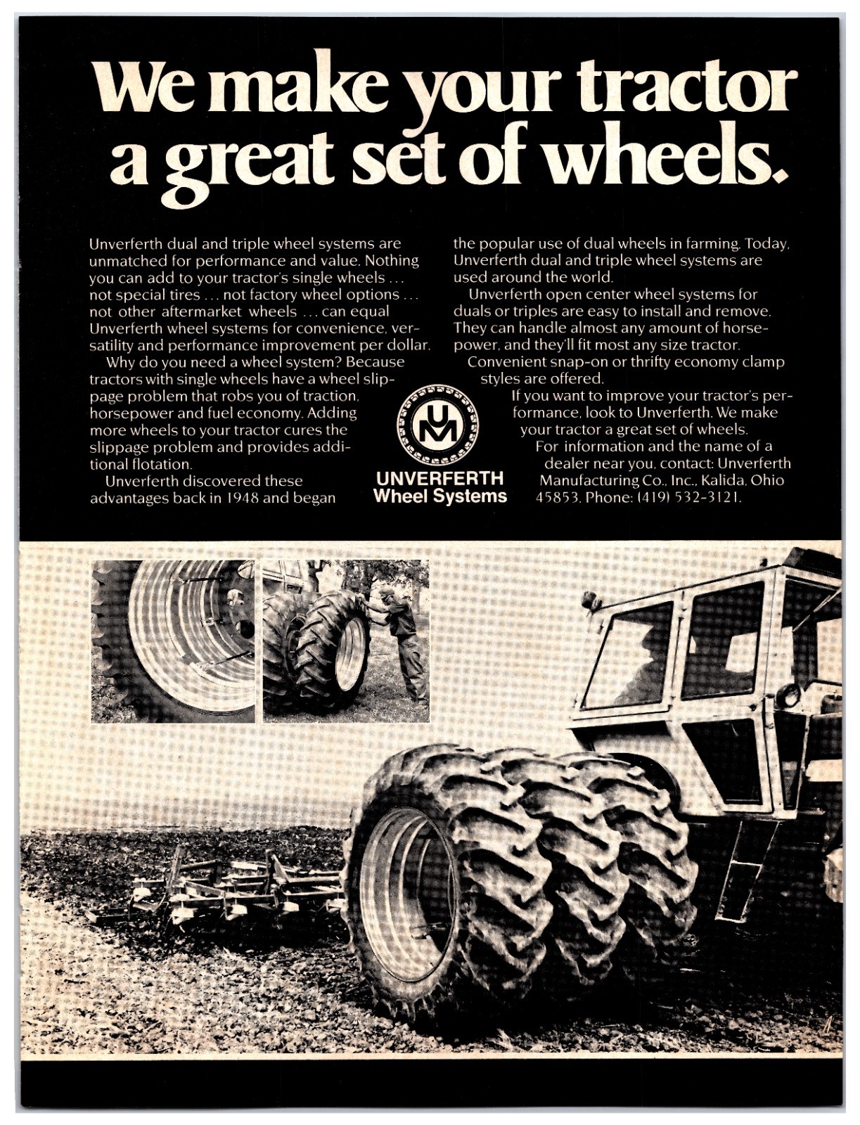 Vintage 1970s Unverferth Wheel System Original Print Ad (8in x11) Advertisement
