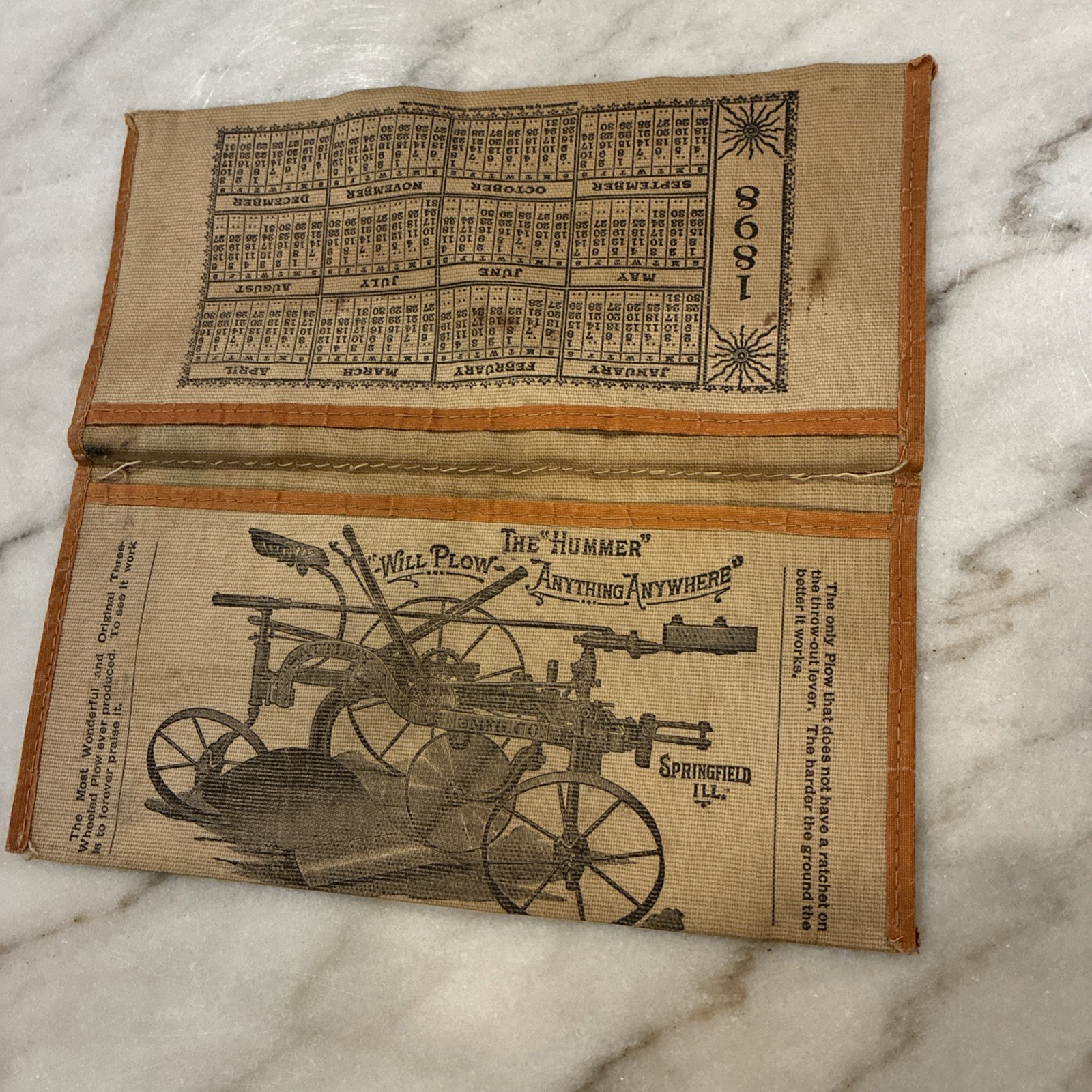 Antique Vintage SATTLEY MANUFACTURING ADVERTISING POUCH WITH 1898 CALENDAR