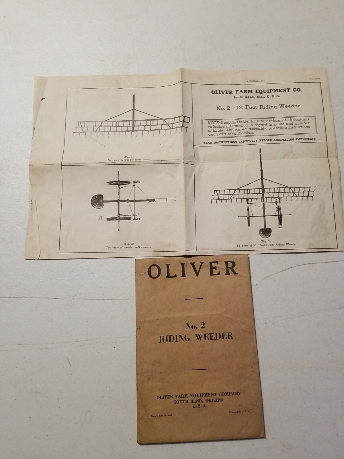 Vintage 1942 Oliver No. 2 Riding Weeder Instructions & Assembly Booklet&Envelope