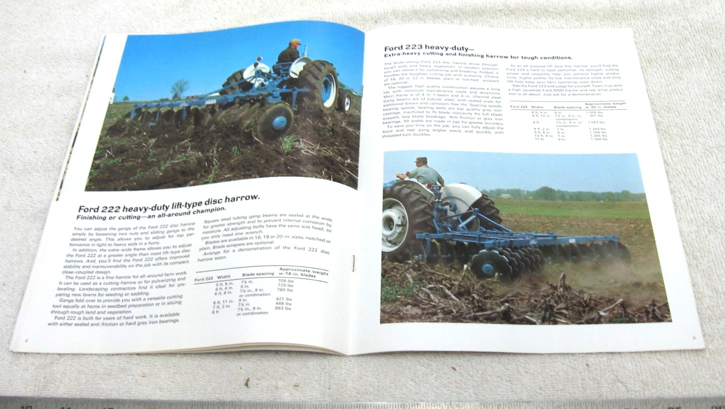 VINTAGE 1969 FORD TRACTOR DISK HARROWS TILLAGE BROCHURE 201 202 220 222 224 +++