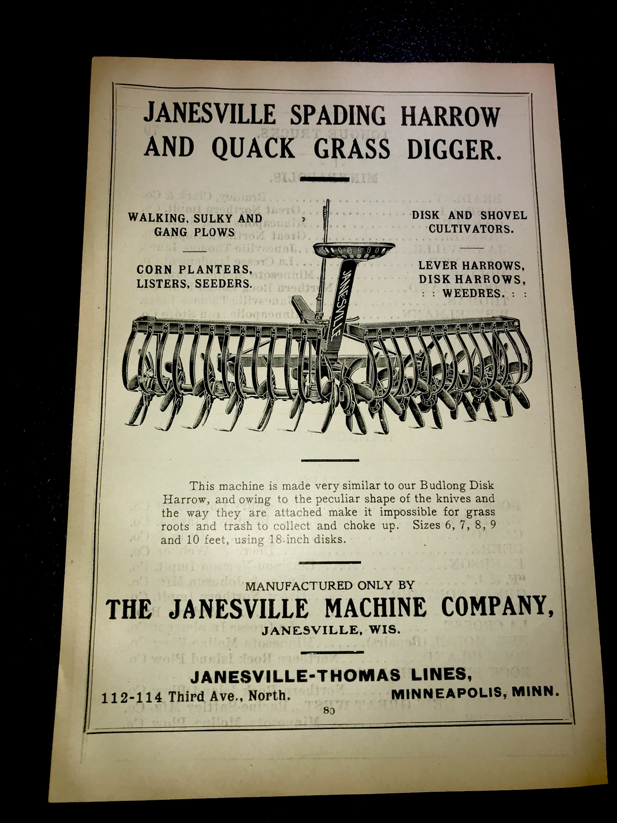 1908 Janesville Farm Implement Advertising – Wisconsin & Minneapolis