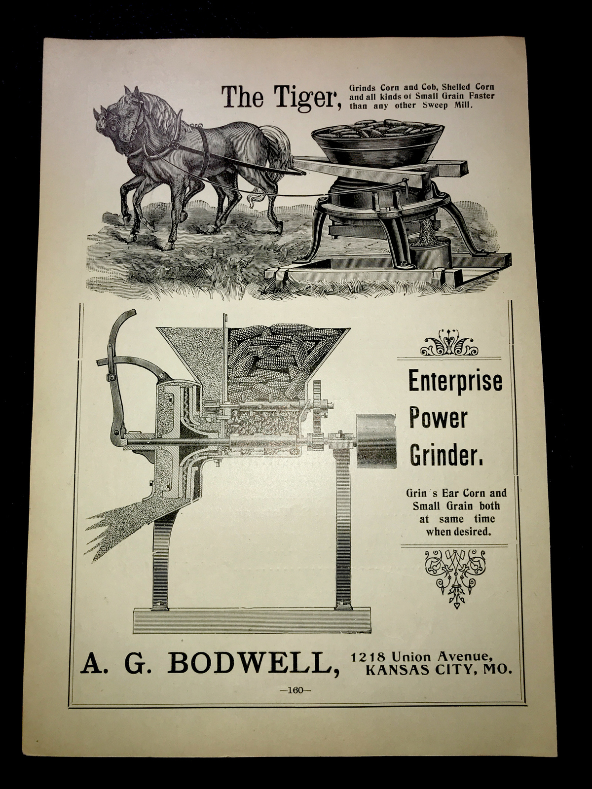 1898 Tiger & Enterprise Corn Grinders Farm Advertising – Kansas City – Missouri