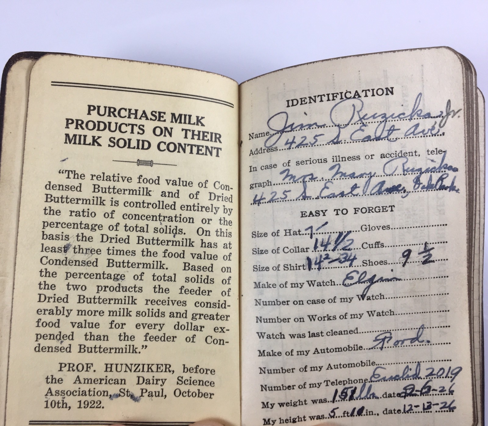 1926 Collis Products Clinton Iowa Advertising Dry Buttermilk Calendar Notebook