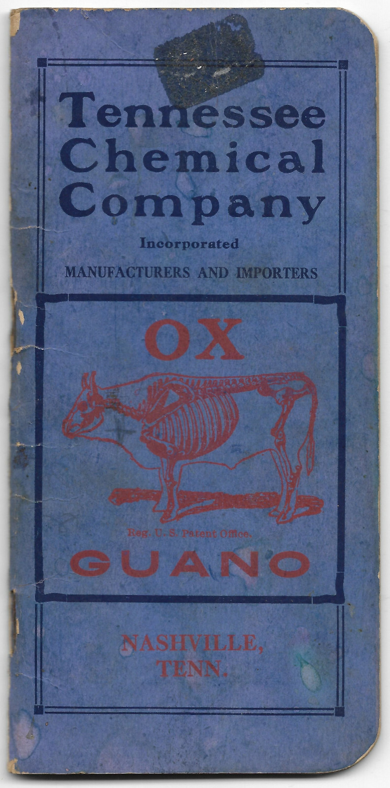 C.1914 Tennessee Chemical Company Pamphlet Ledger Ox Guano Fertilizer Ad M1
