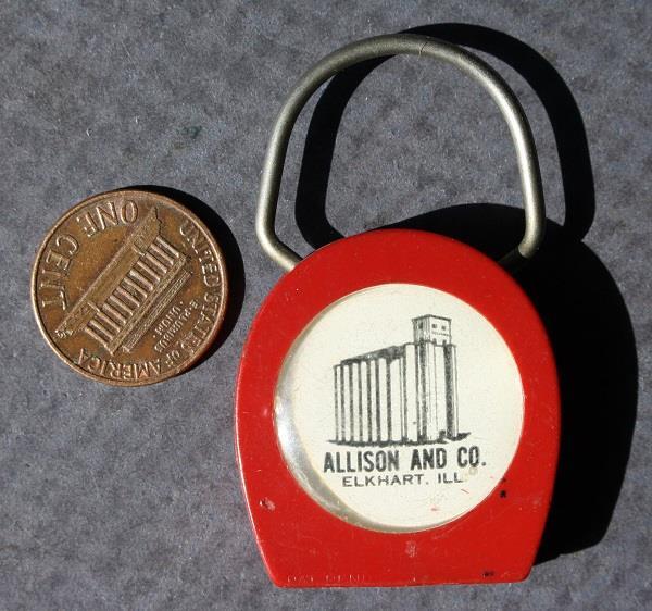 1958 Elkhart Illinois Allison Co Grain Elevator Lucky penny horseshoe keychain–