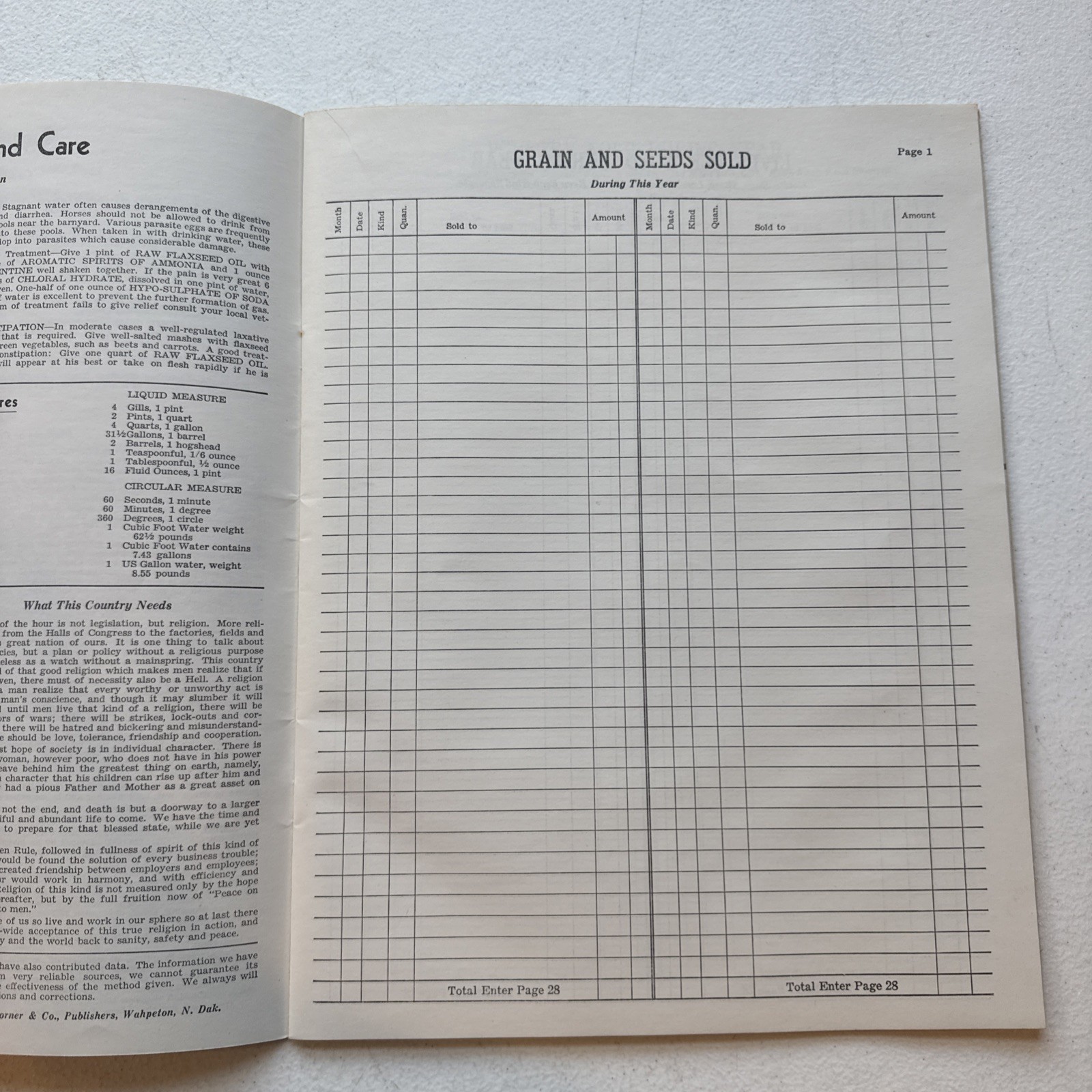 Melvin H. Sheffer Inc. Farming Equipment & Refrigeration Farm Record Book 1951