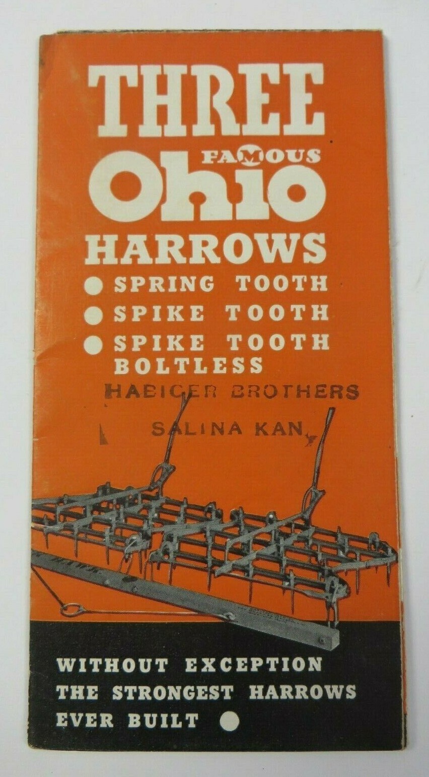 Vtg FAMOUS OHIO HARROWS Advertising Ohio Cultivator Salina, KS Habiger Brothers