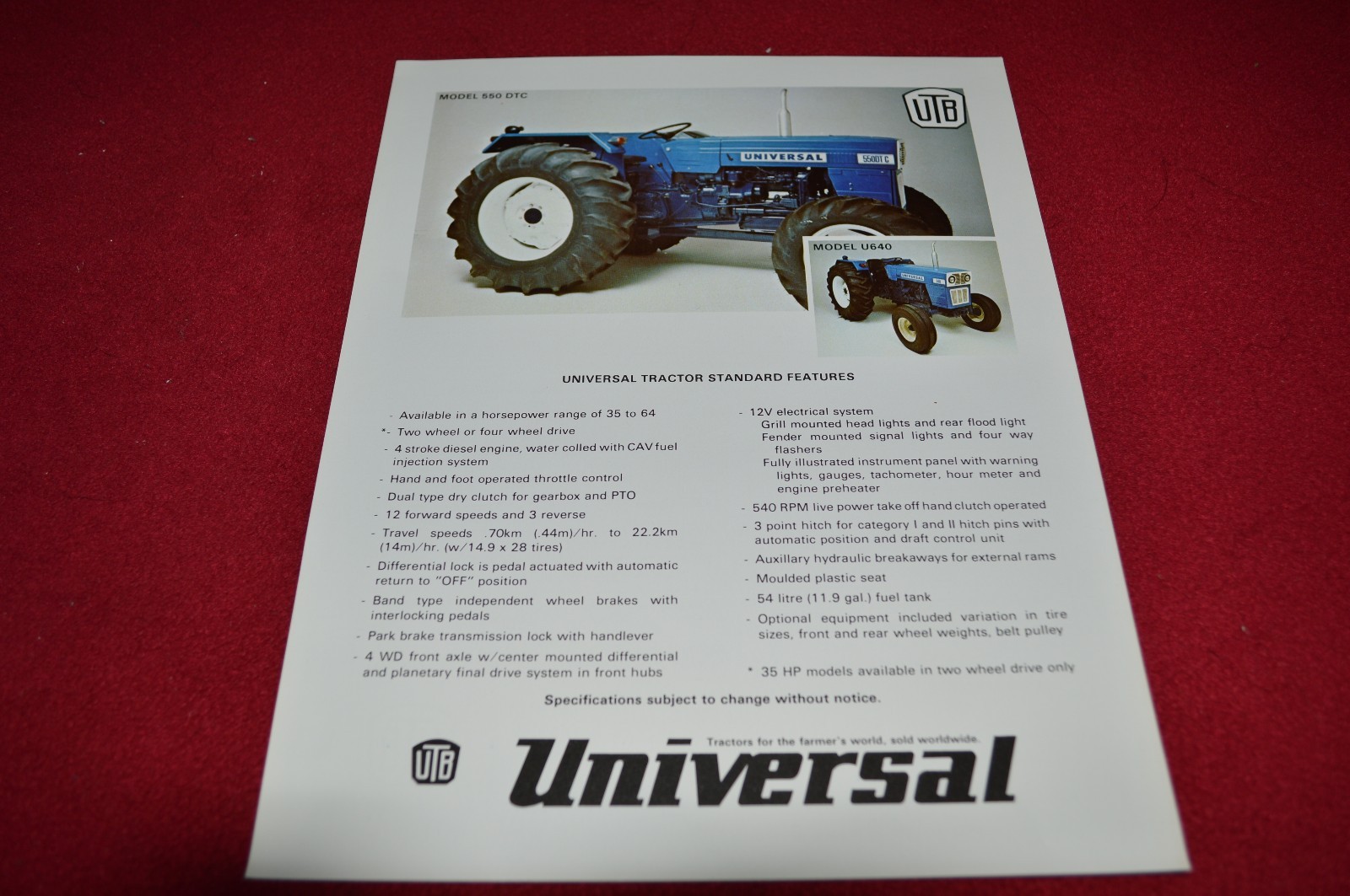UTB Romania Universal 550 640 Tractor Dealer&rsquo;s Brochure LCOH