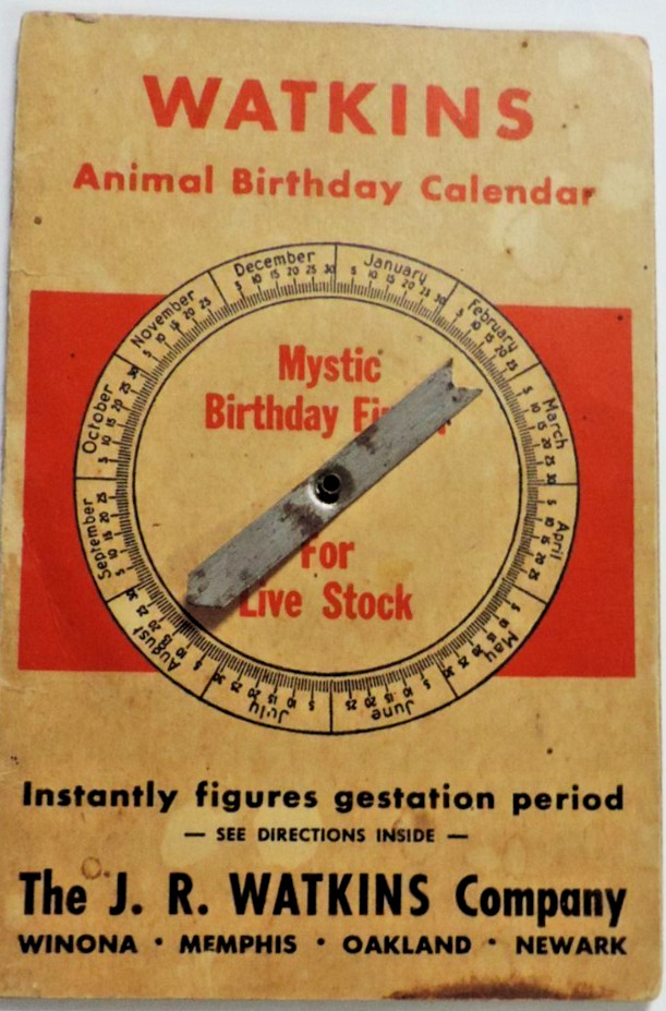 Watkings Advertising Gestation Chart/Wheel Cow/Ewes/Mares/Dogs/Swine Calendar