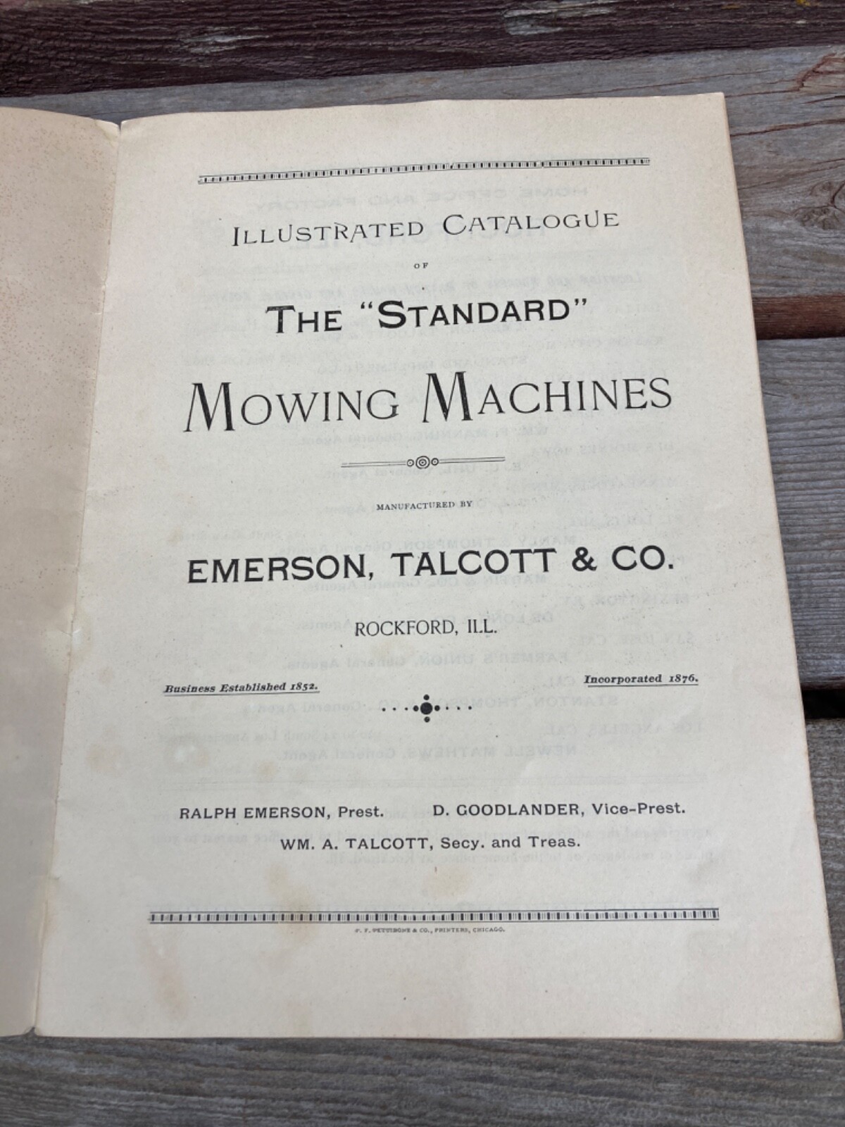 ANTIQUE 1890&rsquo;s EMERSON TALCOTT & CO ROCKFORD IL STANDARD MOWING MACHINES CATALOG