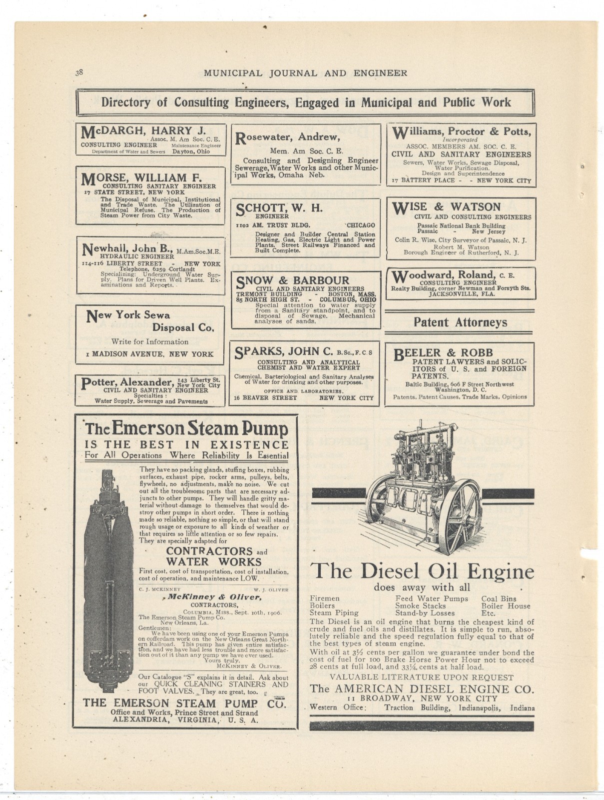 1907 American Diesel Engine Co. of New York City Ad: Municipal Diesel Engines