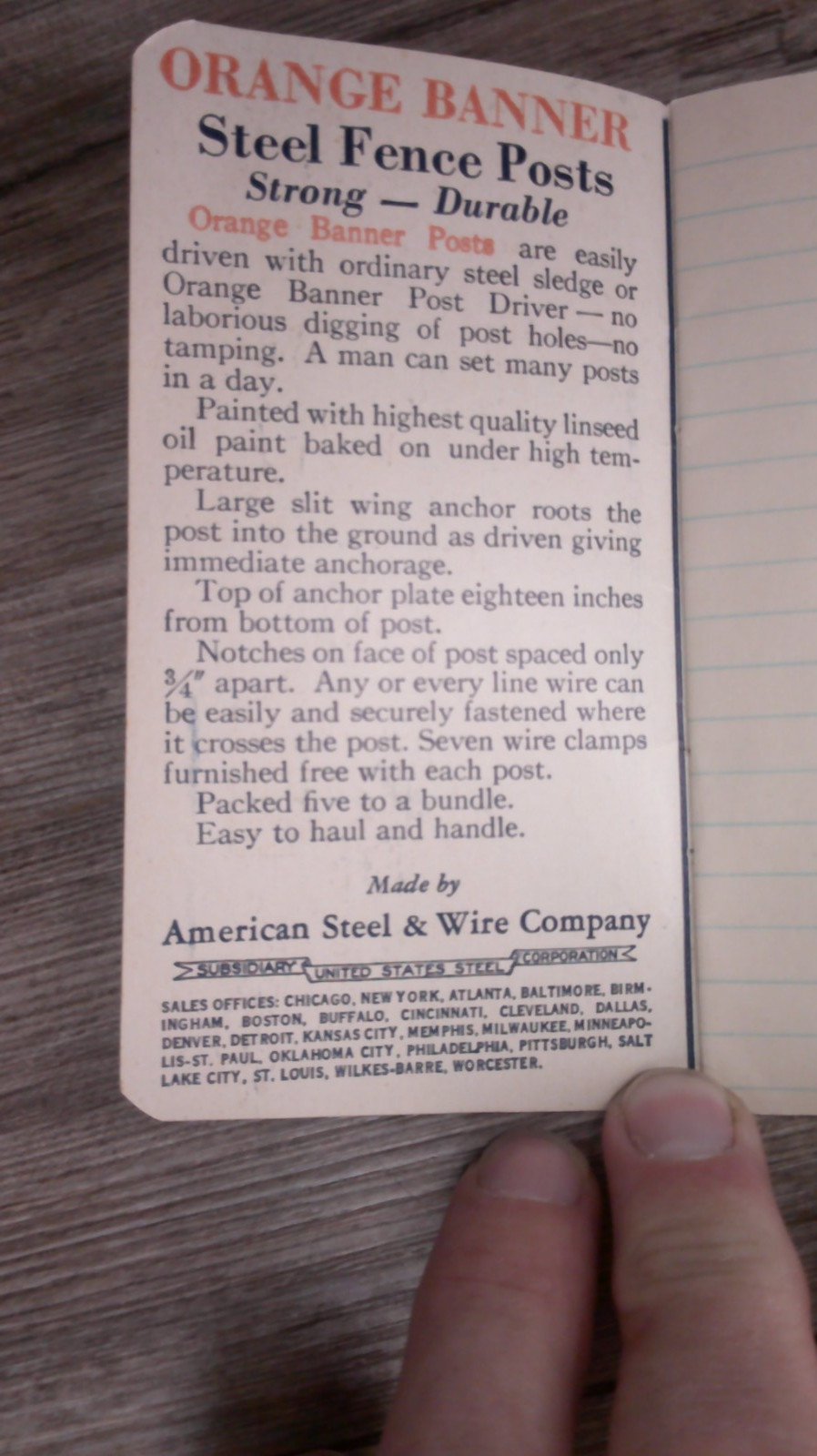 VTG 1932 Orange Banner Fence Post advertising note pad Weldon LBR. Co Weldon, IL