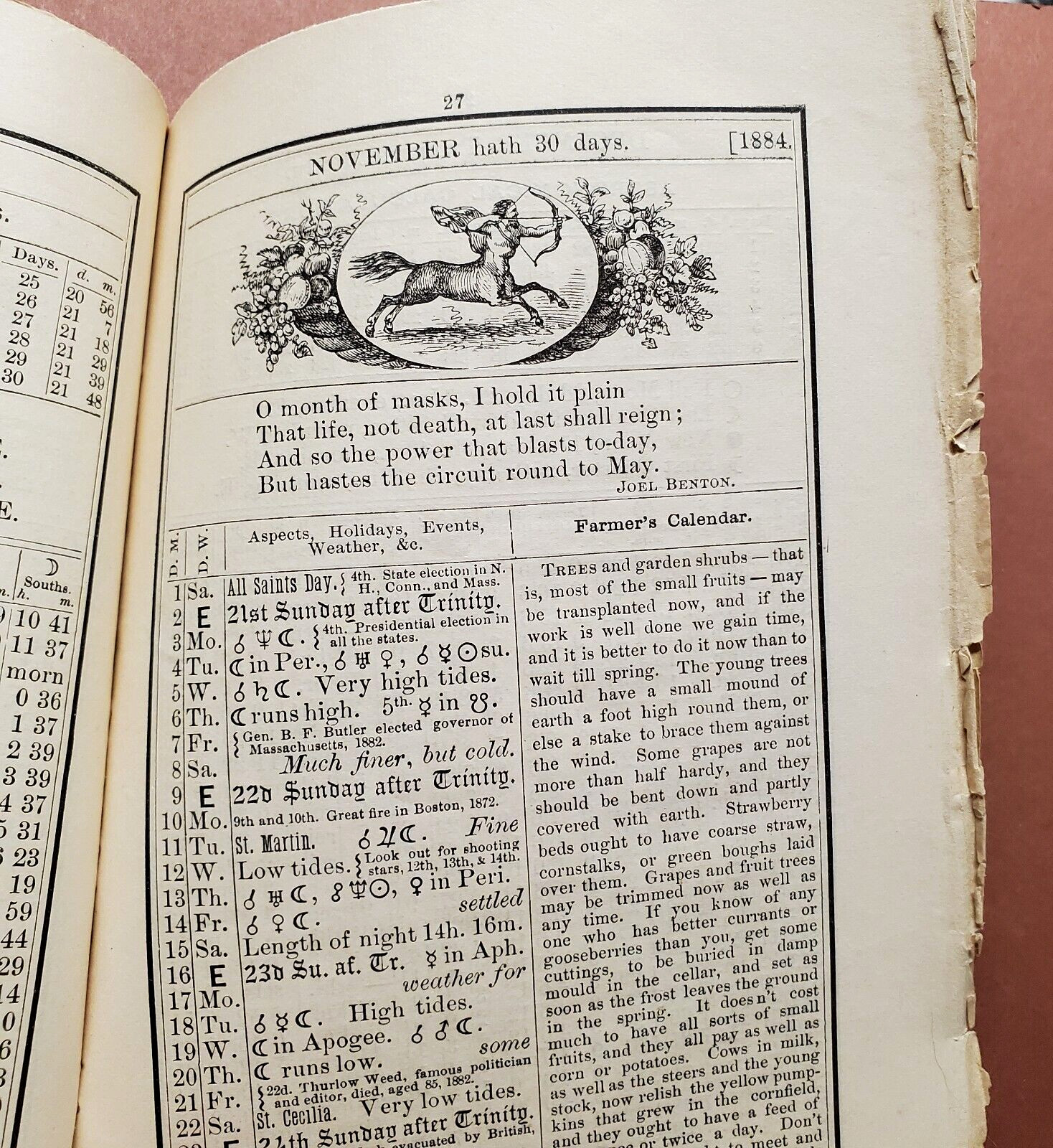 1884 Old Farmers Almanac Astronomical Calculations Farm Calendar Ads No 92