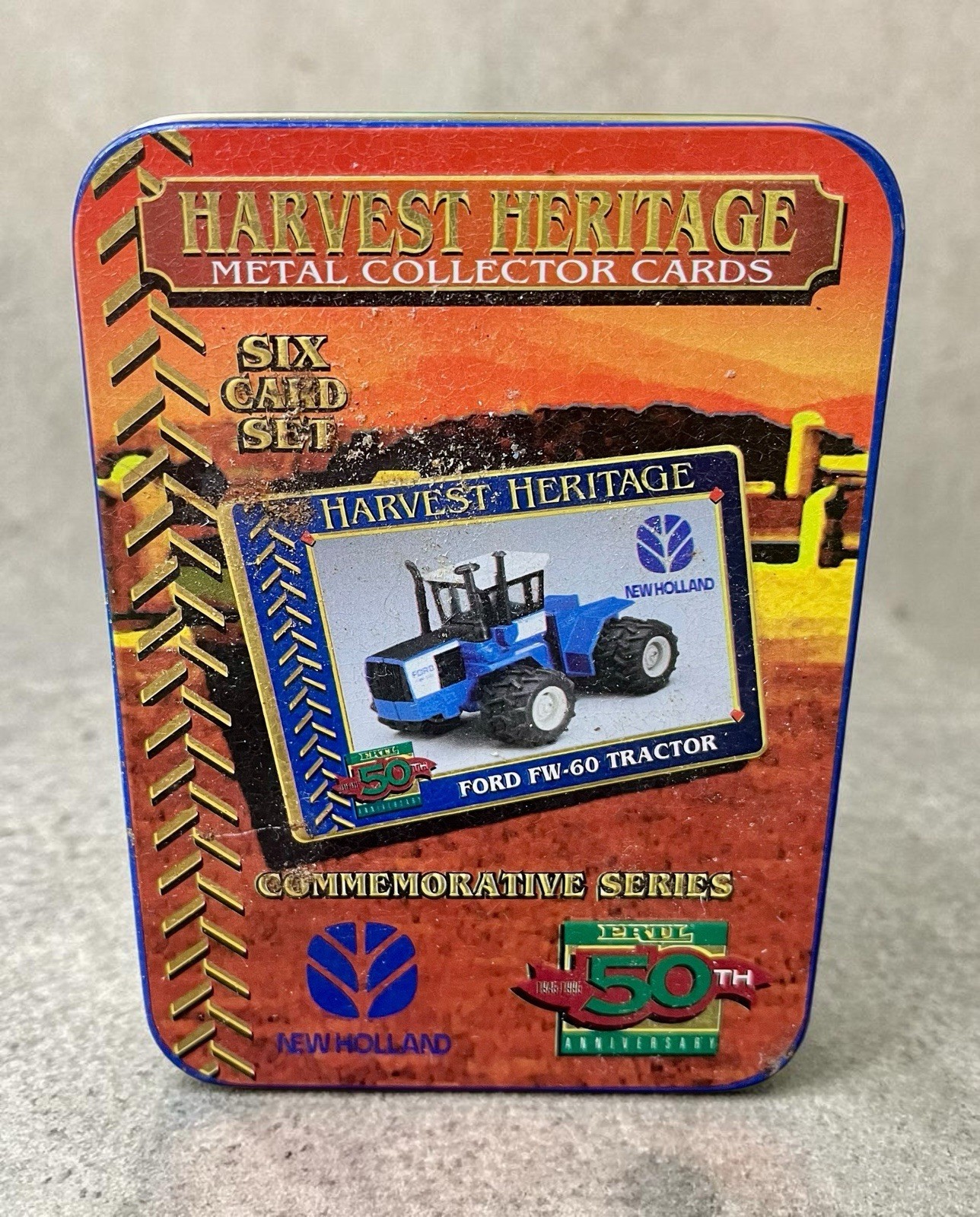 1995, ERTL 50th Ann., Harvest Heritage 6 Collector Cards In Tin New Holland NIOB