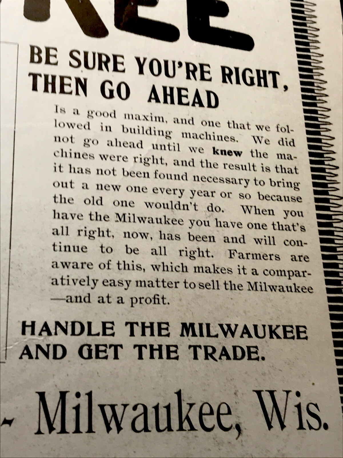 ORIGINAL 1897 Milwaukee Harvester Co. Farm Implement Advertising – Wisconsin