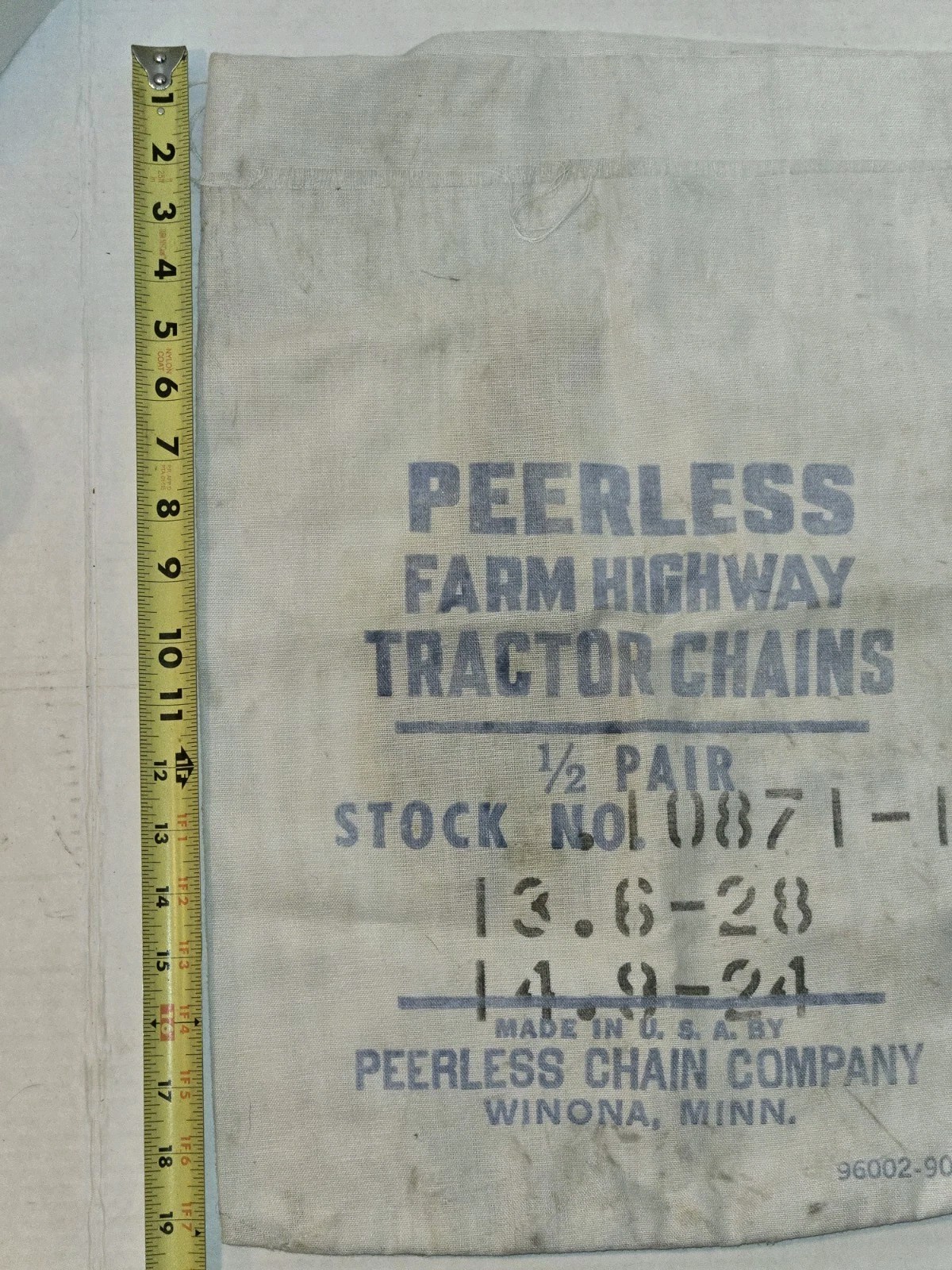 Vintage Peerless Chain Co. Tire Tractor Chains Fabric Bag Farm Winona MN