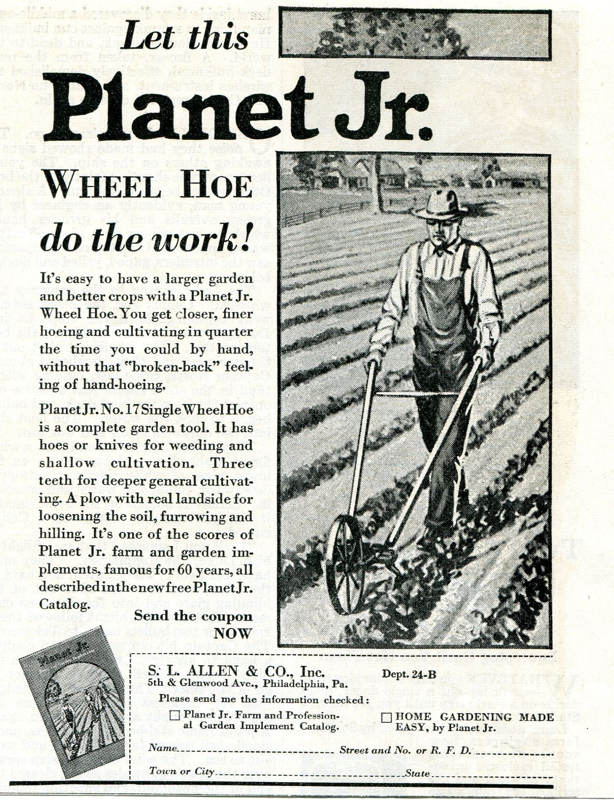 1931 small Print Ad of SL Allen & Co Planet Jr No. 17 Single Wheel Hoe