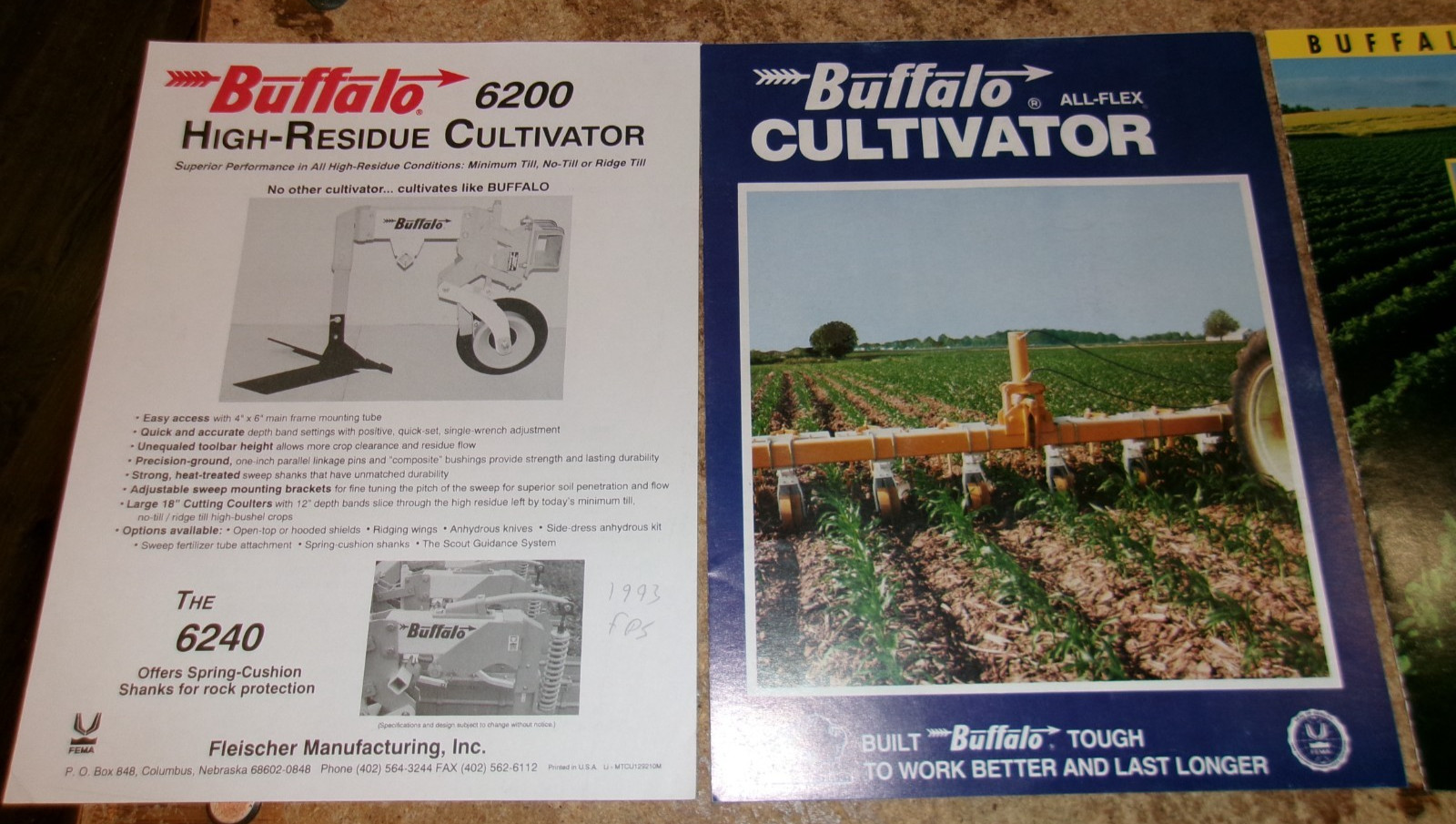 3-lot vintage buffalo cultivator 1 + 2 page brochures in very good shape used