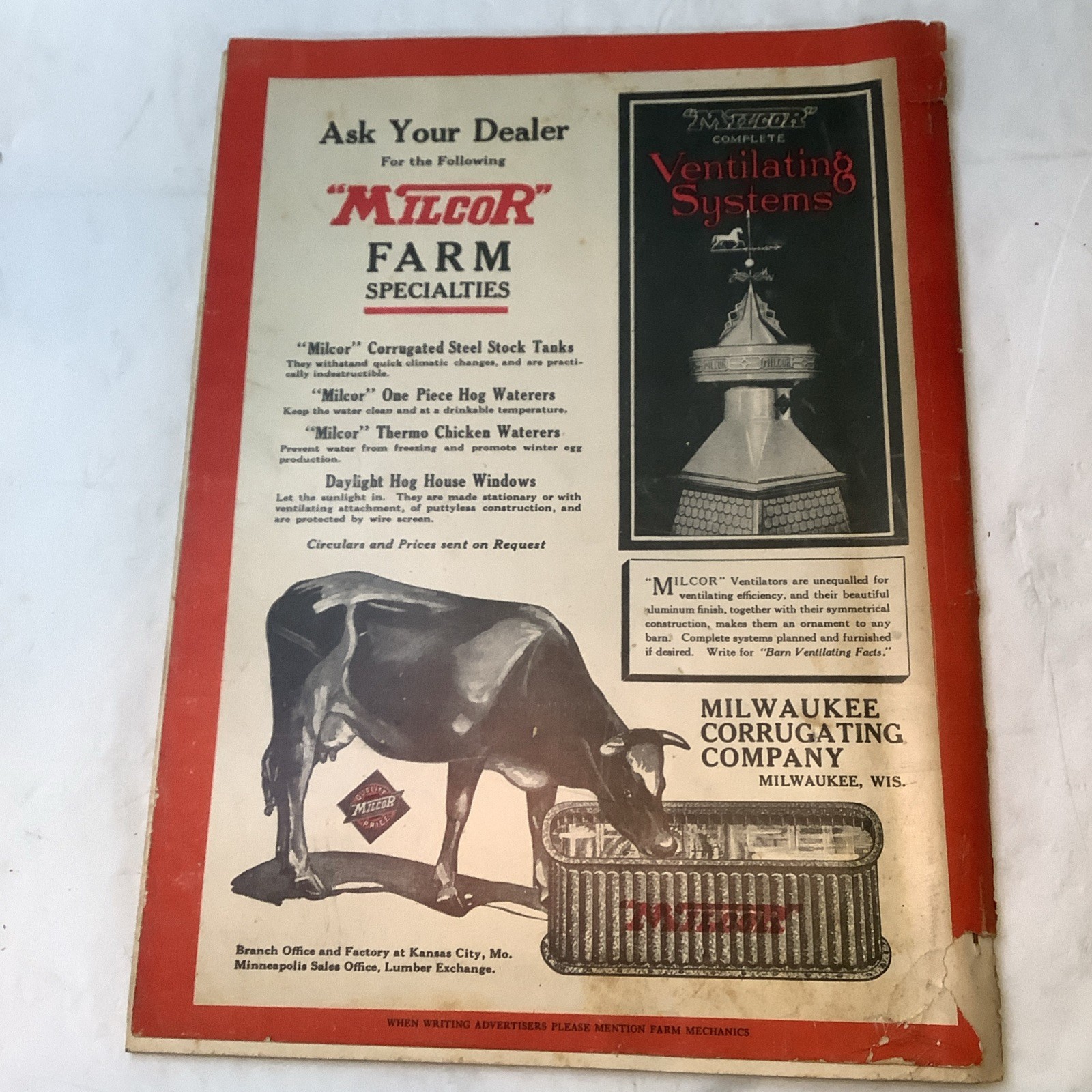 Antique Farm Mechanics Advertising Milcor Agriculture January 1923 READ