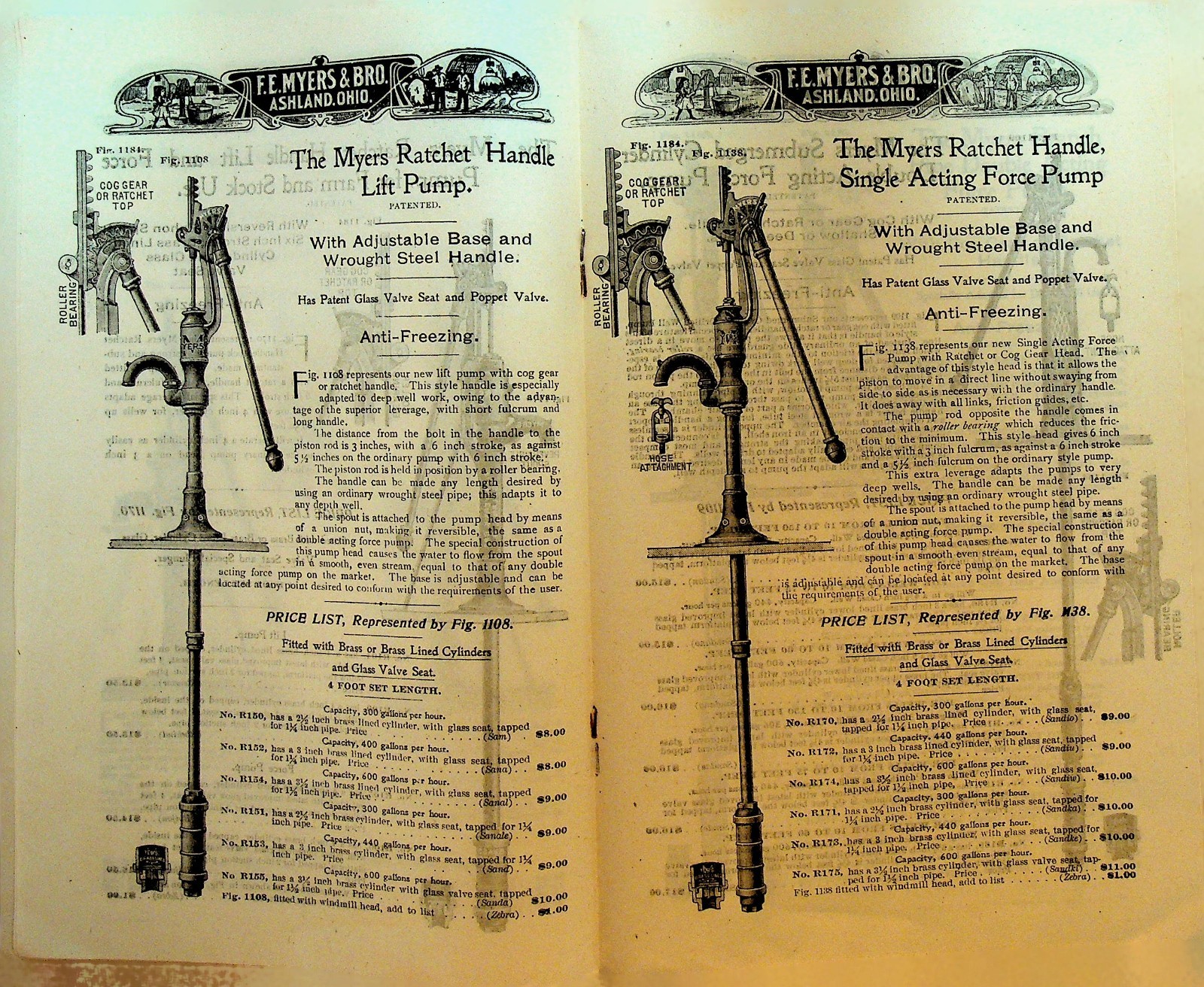 FE Myers & Bro Ratchet Handle Pumps Catalog ca 1910 Ashland Ohio