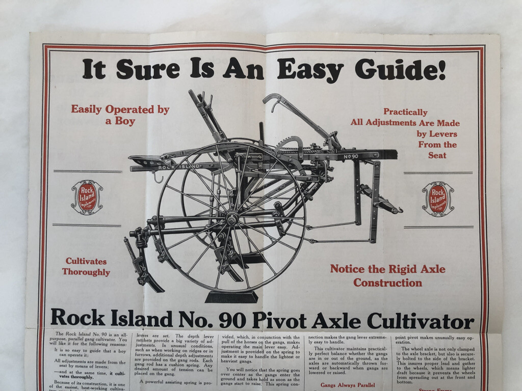 1929 ROCK ISLAND PLOWS No 90 Cultivator FARM ADVERTISING Antique Brochure Poster
