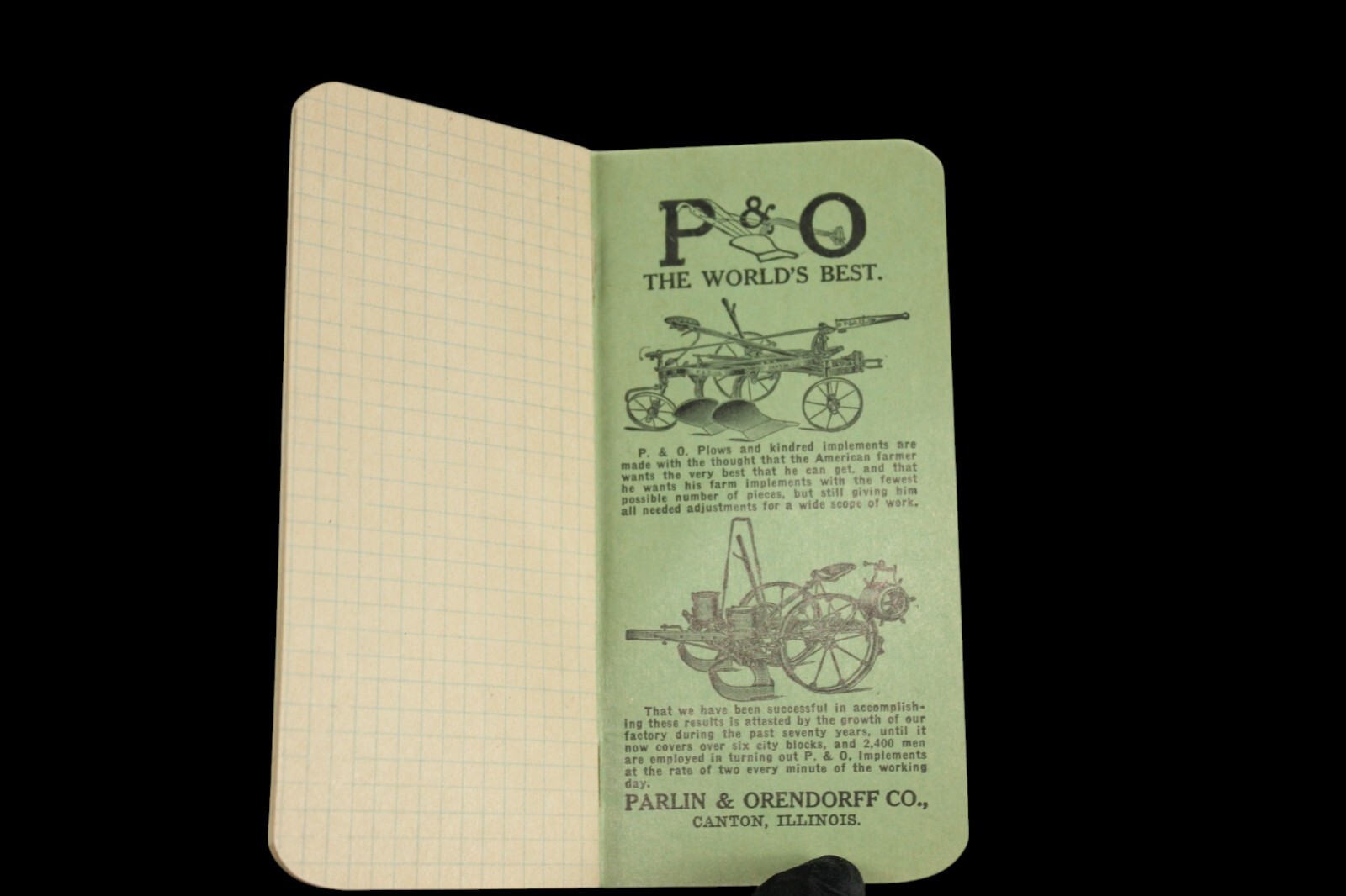 Antique P&O Parlin & Orendorff Horse Drawn Farm Implement Advertising Memo Book