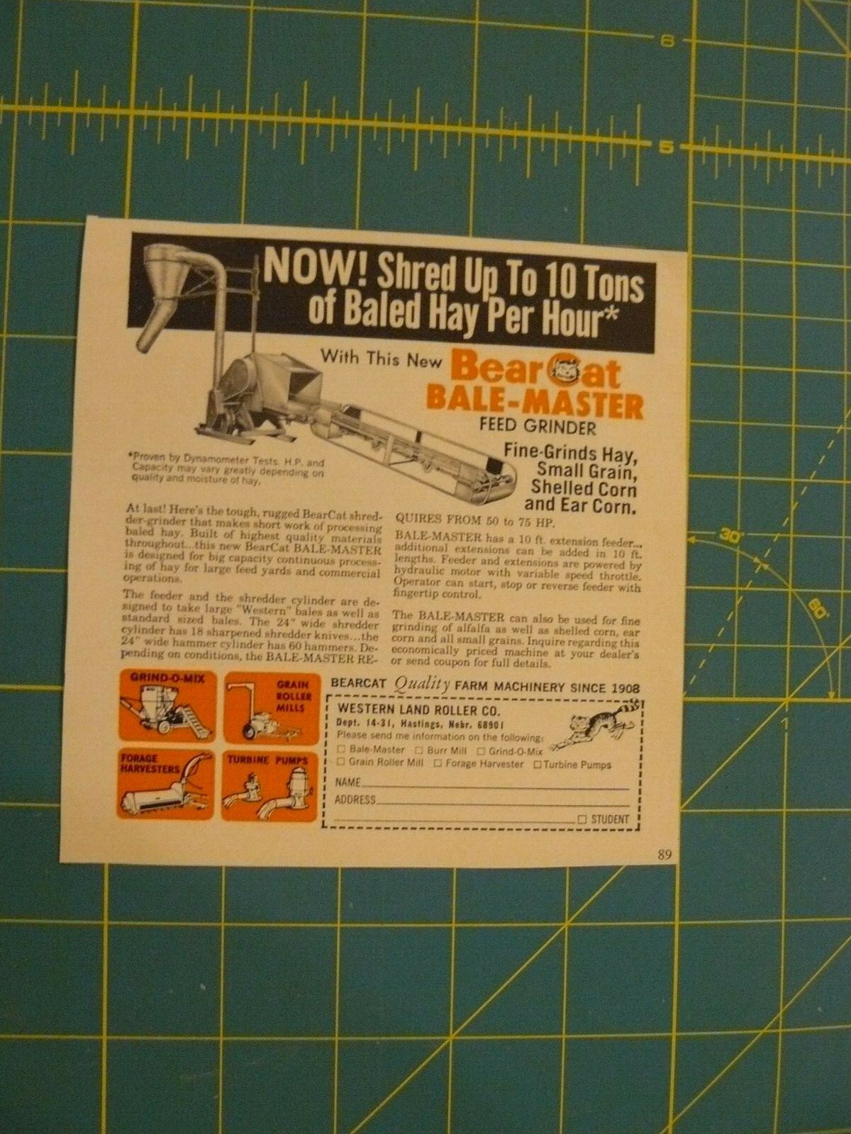 THE FARM QUARTERLY- WINTER 1969-70 -AD- BEARCAT BALE-MASTER / Hastings, NEBRASKA