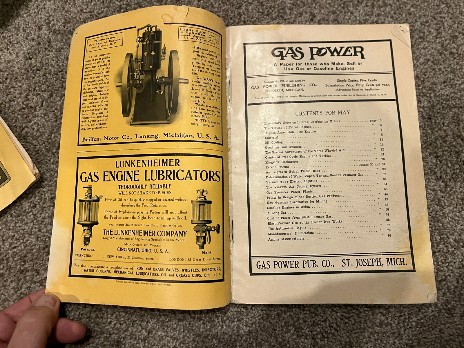 May 1905 GASPOWER Magazine Farm Advertising St Joseph, MI Hit & Miss Engines