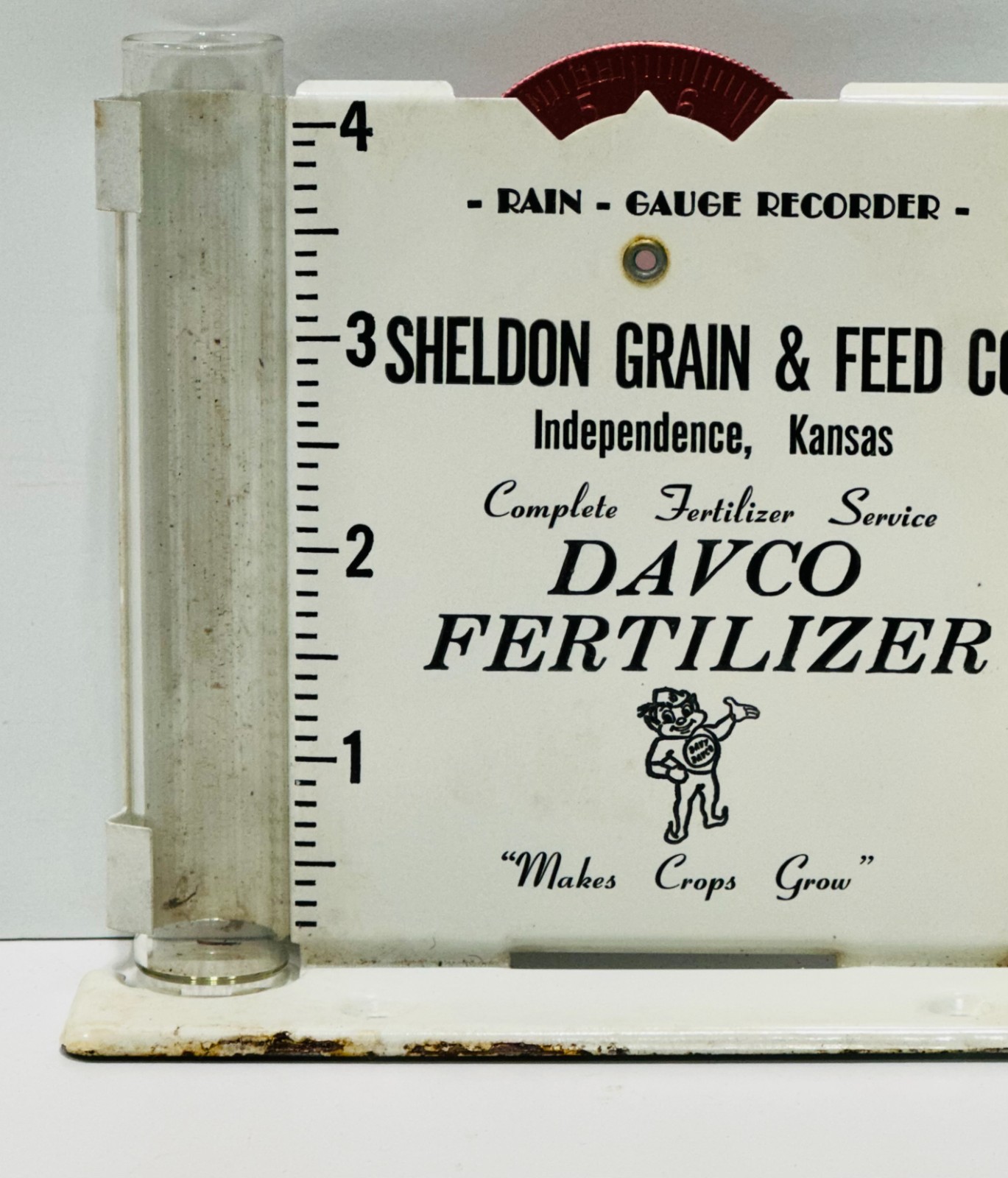 Vintage Advertising Davco fertilizer rain gauge Independence, Kansas collectible