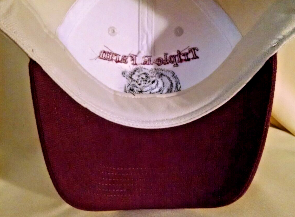 TRIPLE R FARM HAT BASEBALL CAP BEIGE BURGUNDY BULL COW ADJ PACIFIC HEADWEAR.