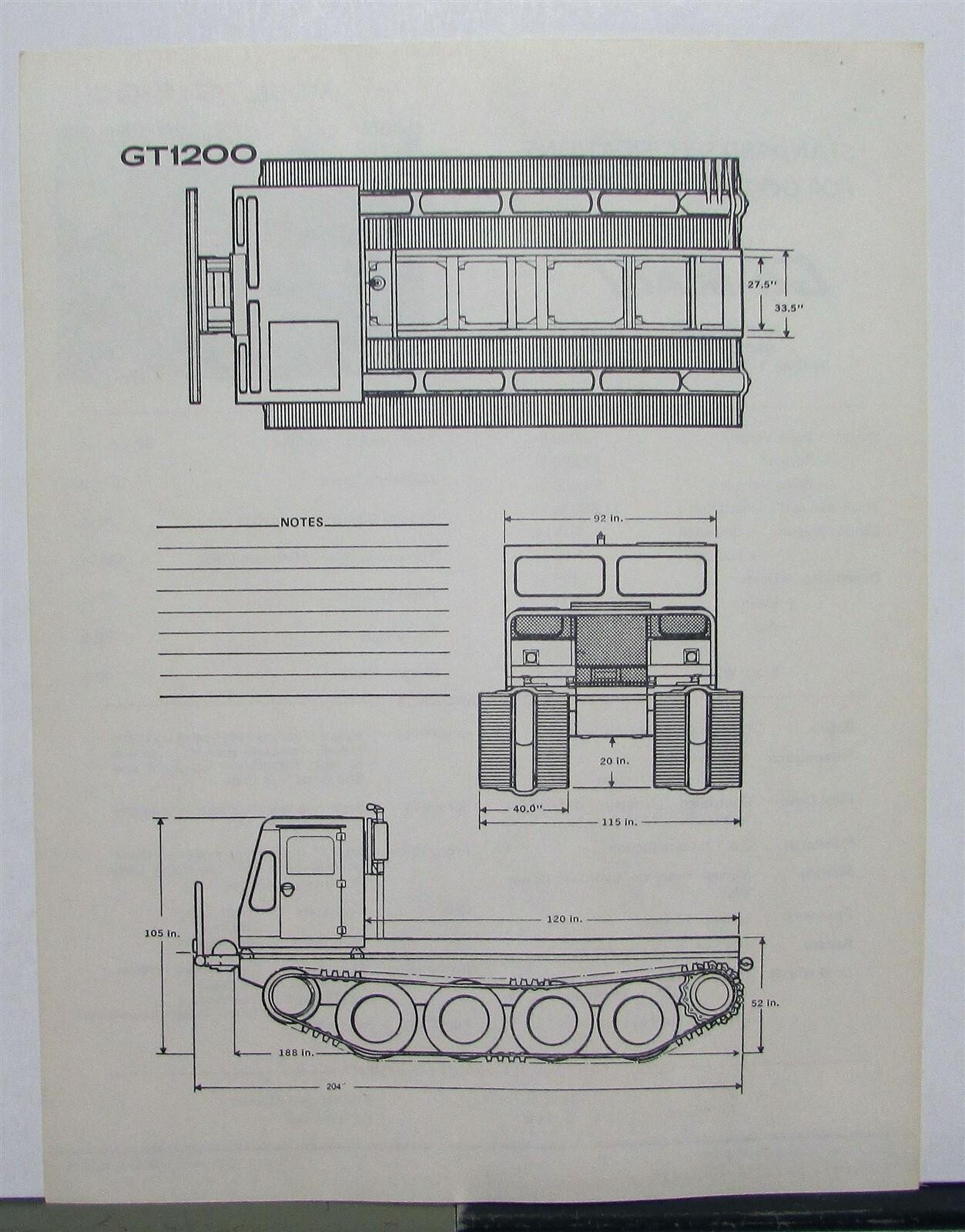 1976 Go Tract GT1200 Specifications Construction Sales Brochure