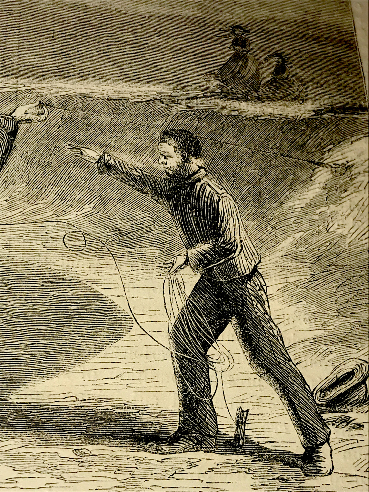1873 BLUE-FISHING FROM THE SHORE Engraving Advertising