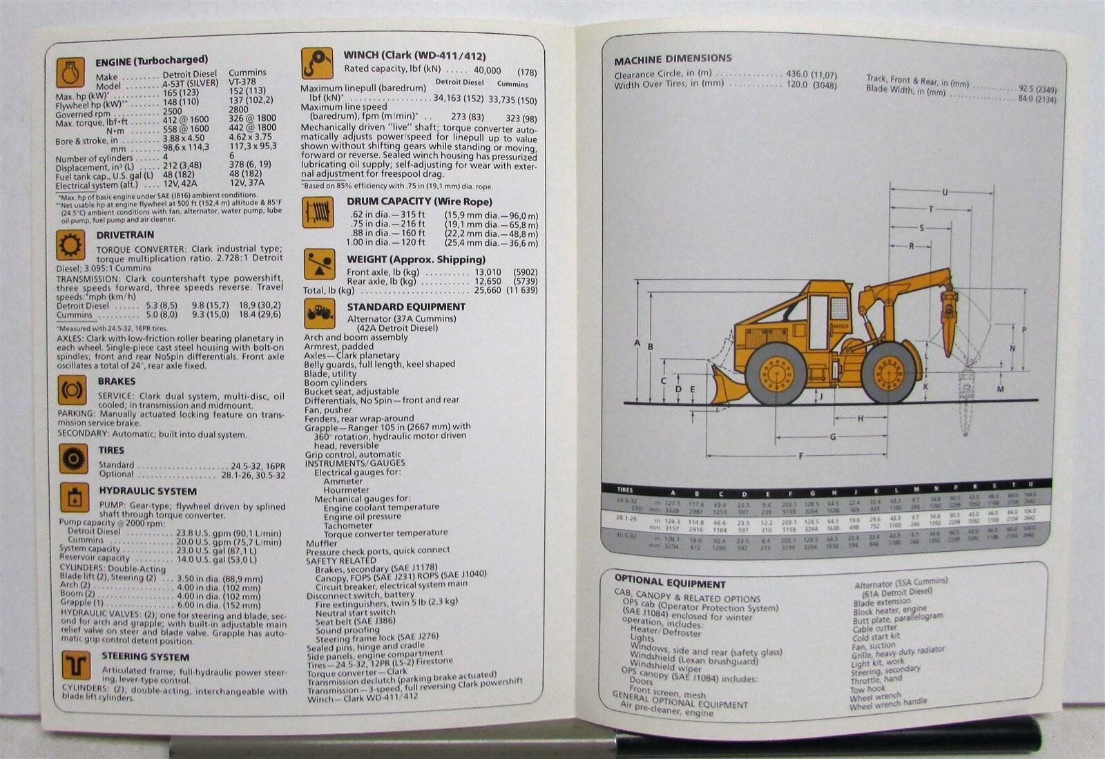 1985 Clark 667D Ranger Grapple Skidder Diagrams Specs Construction Sales Folder