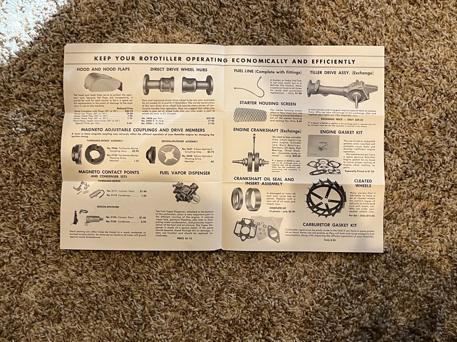 1960&rsquo;S FRAZER FARM EQUIPMENT, « ROTOTILLER » GENUINE FACTORY PARTS LIST